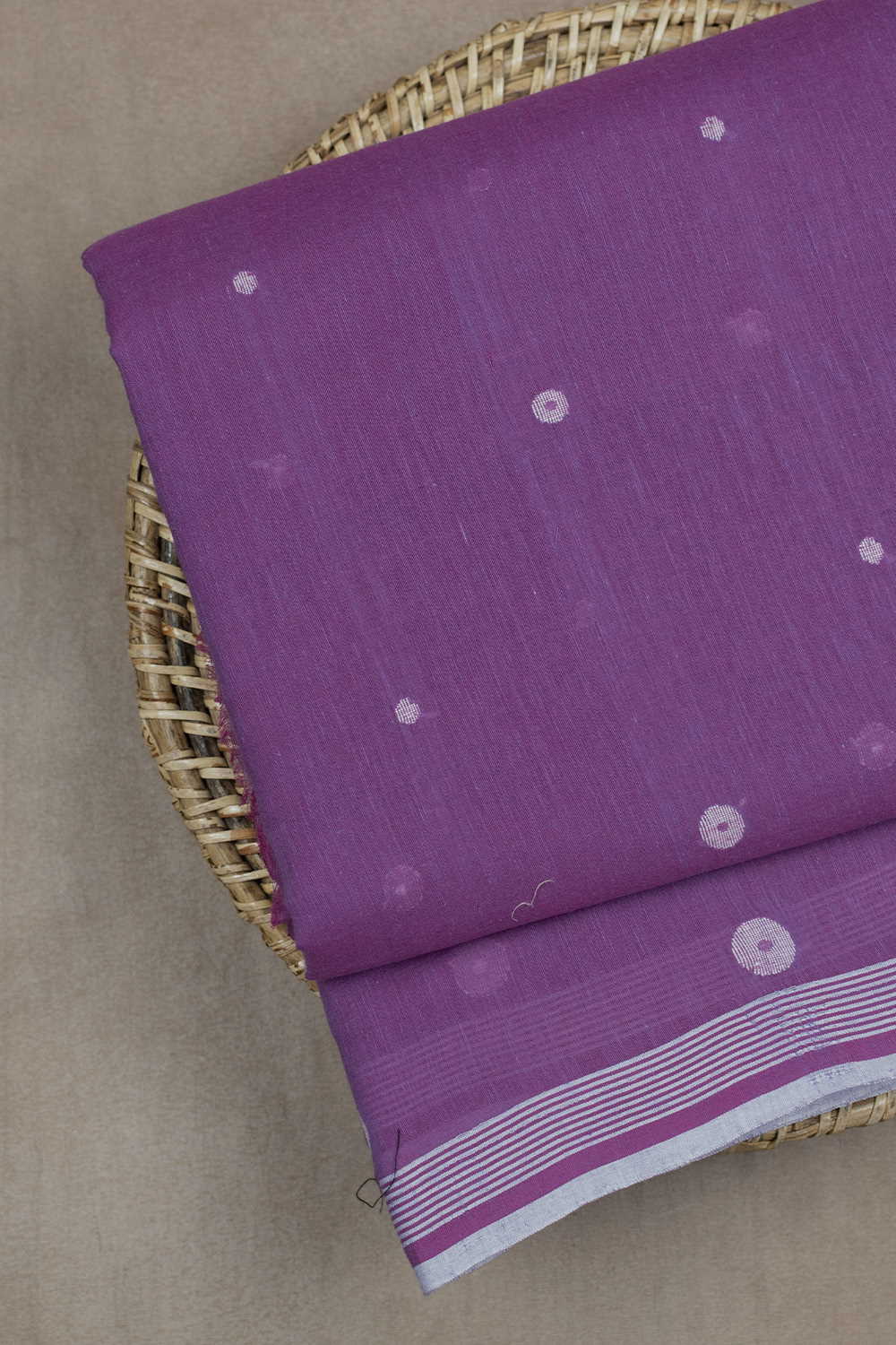 Purple - Cream Butta Jamdani Cotton Fabric - 0.65m - Image 3