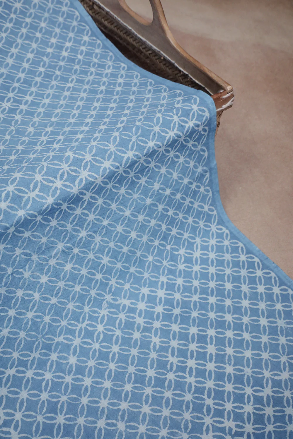 Intricate Design on Blue Block Printed Cotton Fabric - 0.9m - Image 3