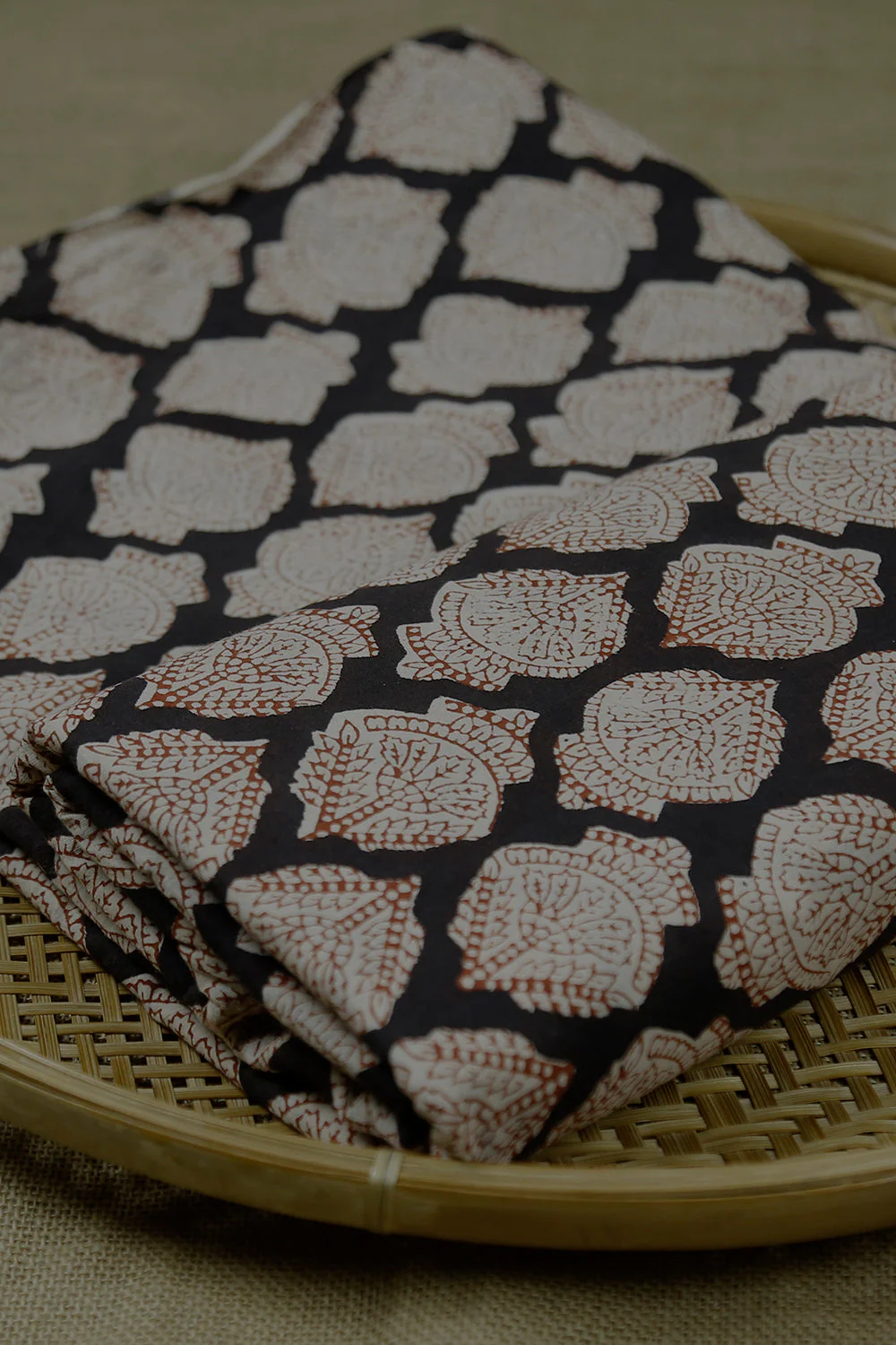 Big Butta on Black Bagru Cotton Fabric -1.3m