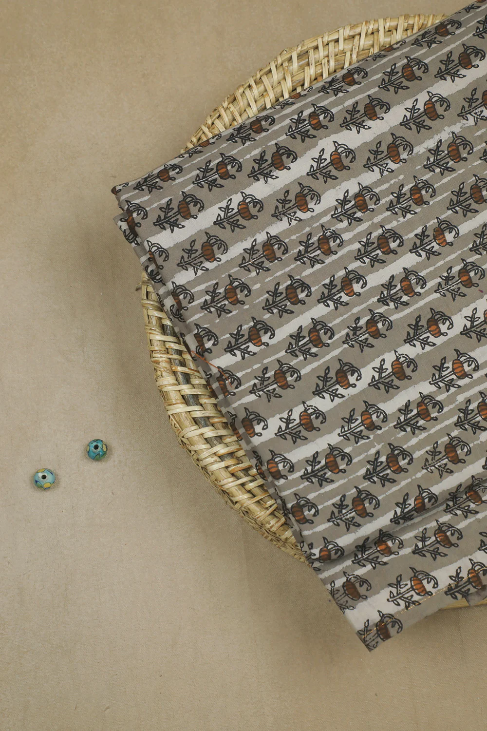 Grey Block Printed Cotton Fabric - 2m - Image 3