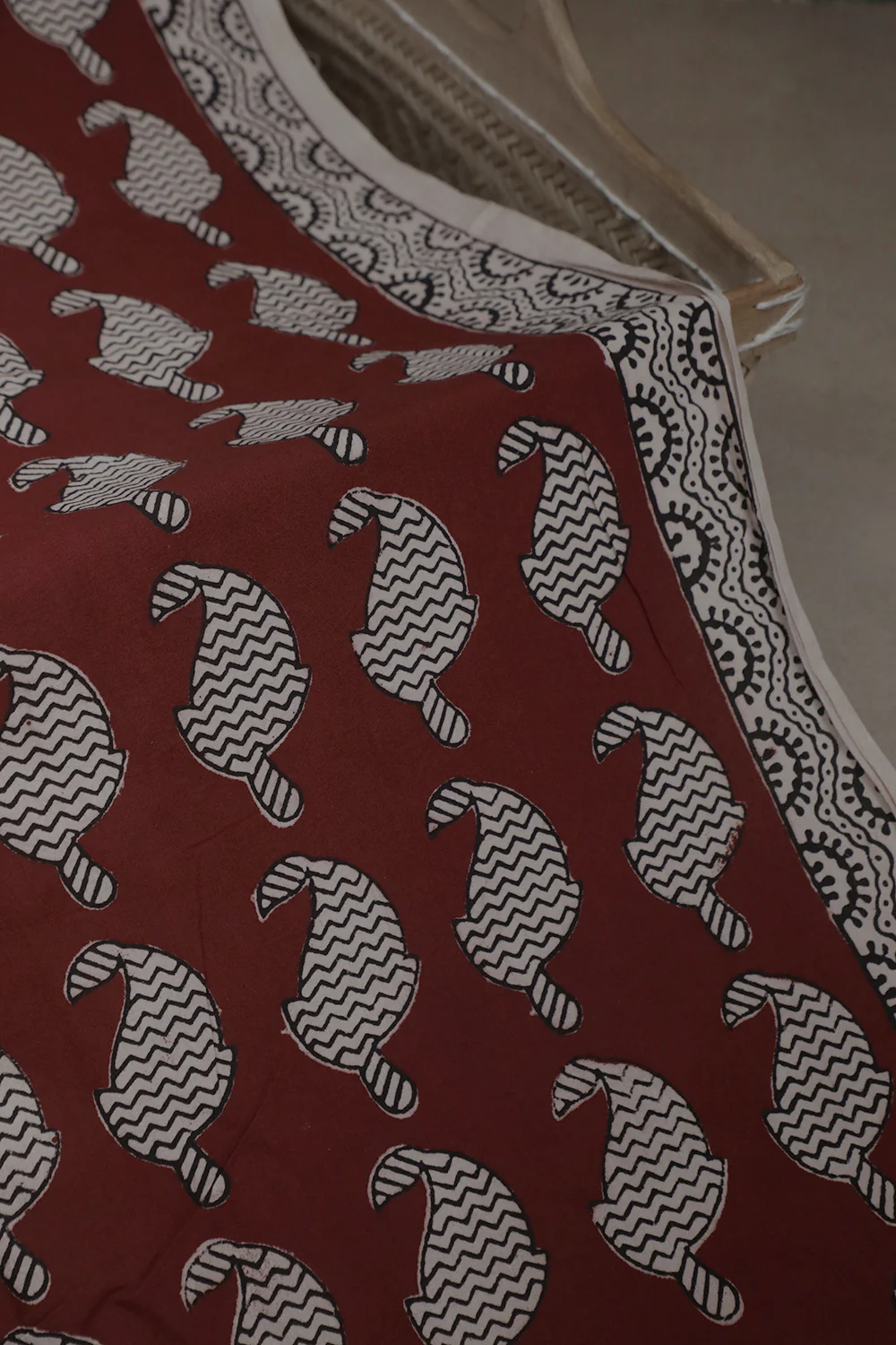 Paisley on Maroon Bagh Print Cotton Fabric - 0.5m