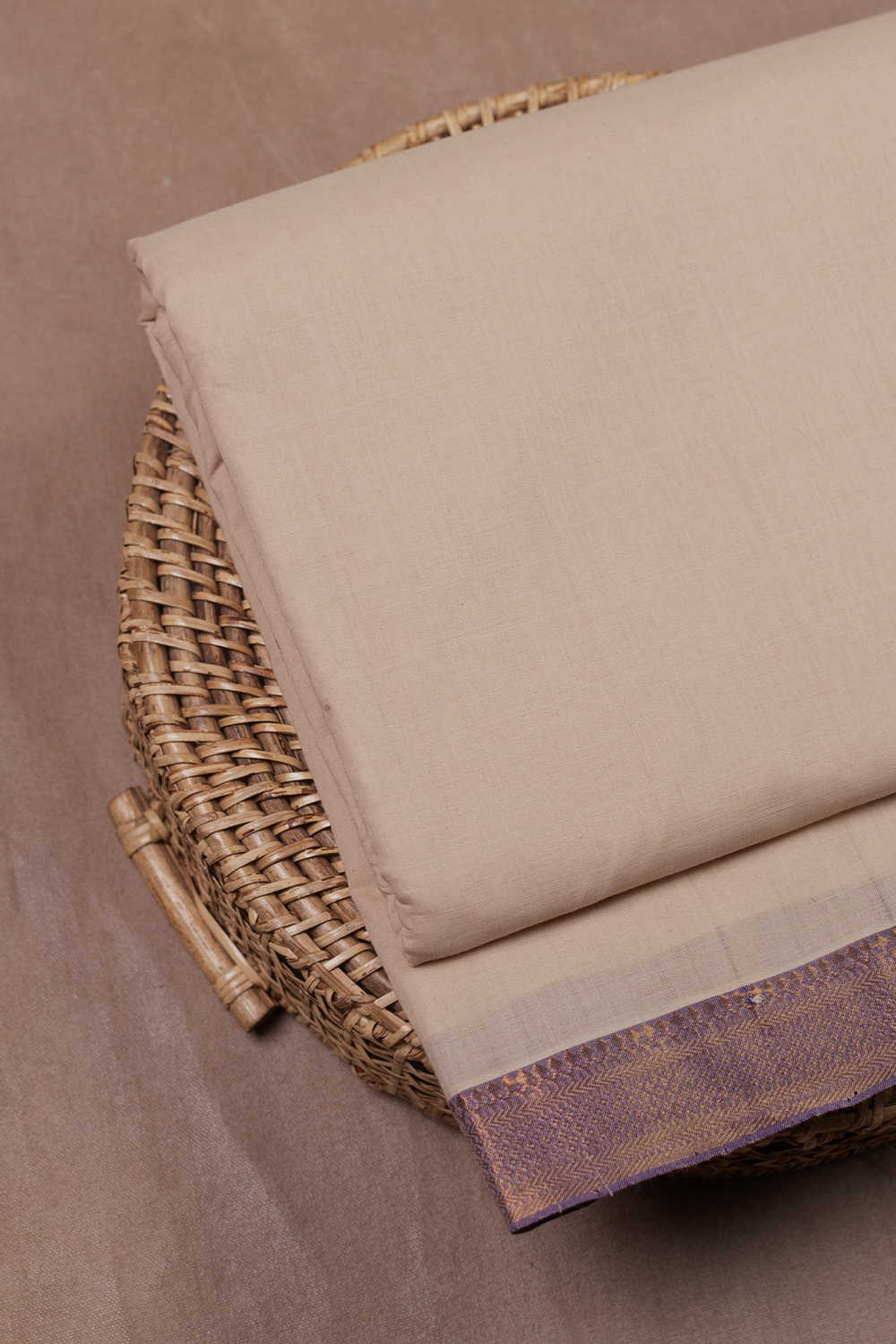 Soft Beige Bordered Mangalagiri Cotton Fabric - 0.55m