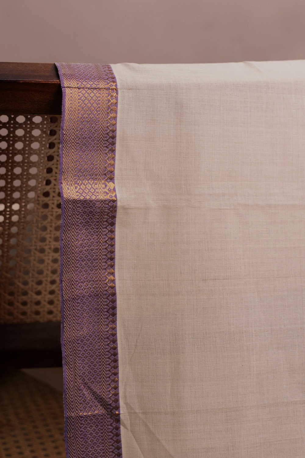 Soft Beige Bordered Mangalagiri Cotton Fabric - 0.55m - Image 2