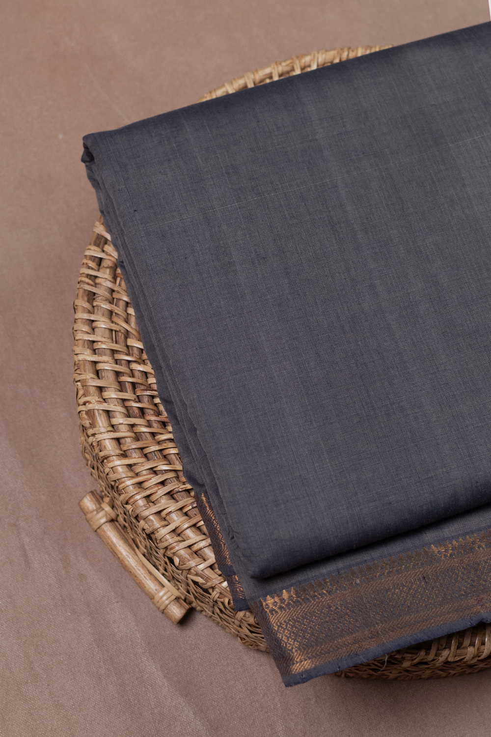 Elephant Grey Bodered Mangalagiri Cotton Fabric - 0.5m
