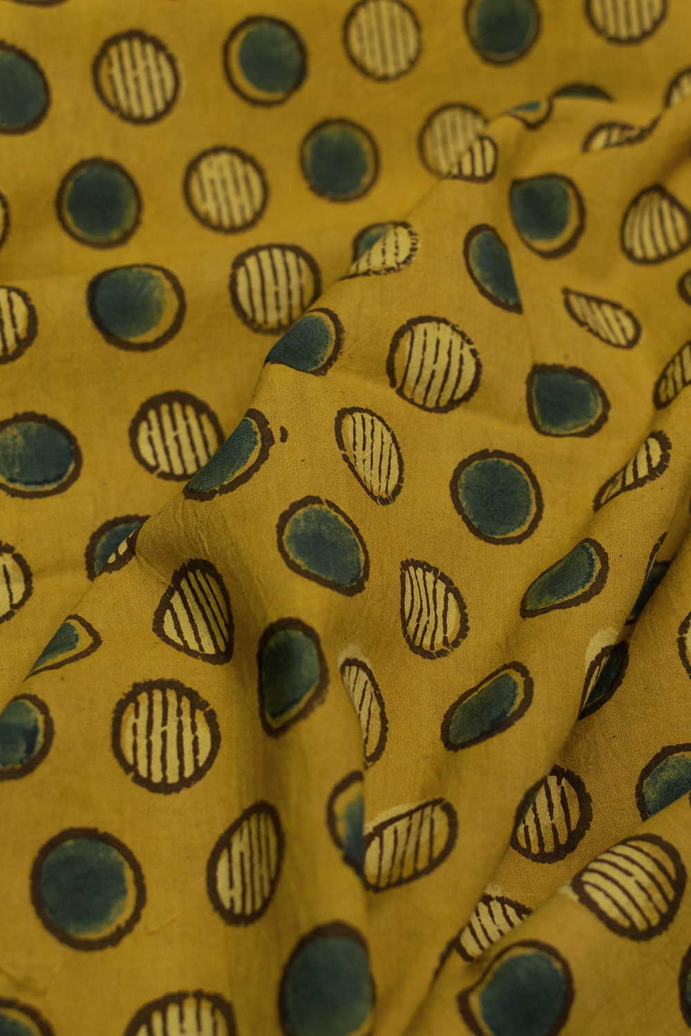 Polka Circles on Yellow Ajrak Cotton Fabric-1.4 m - Image 2