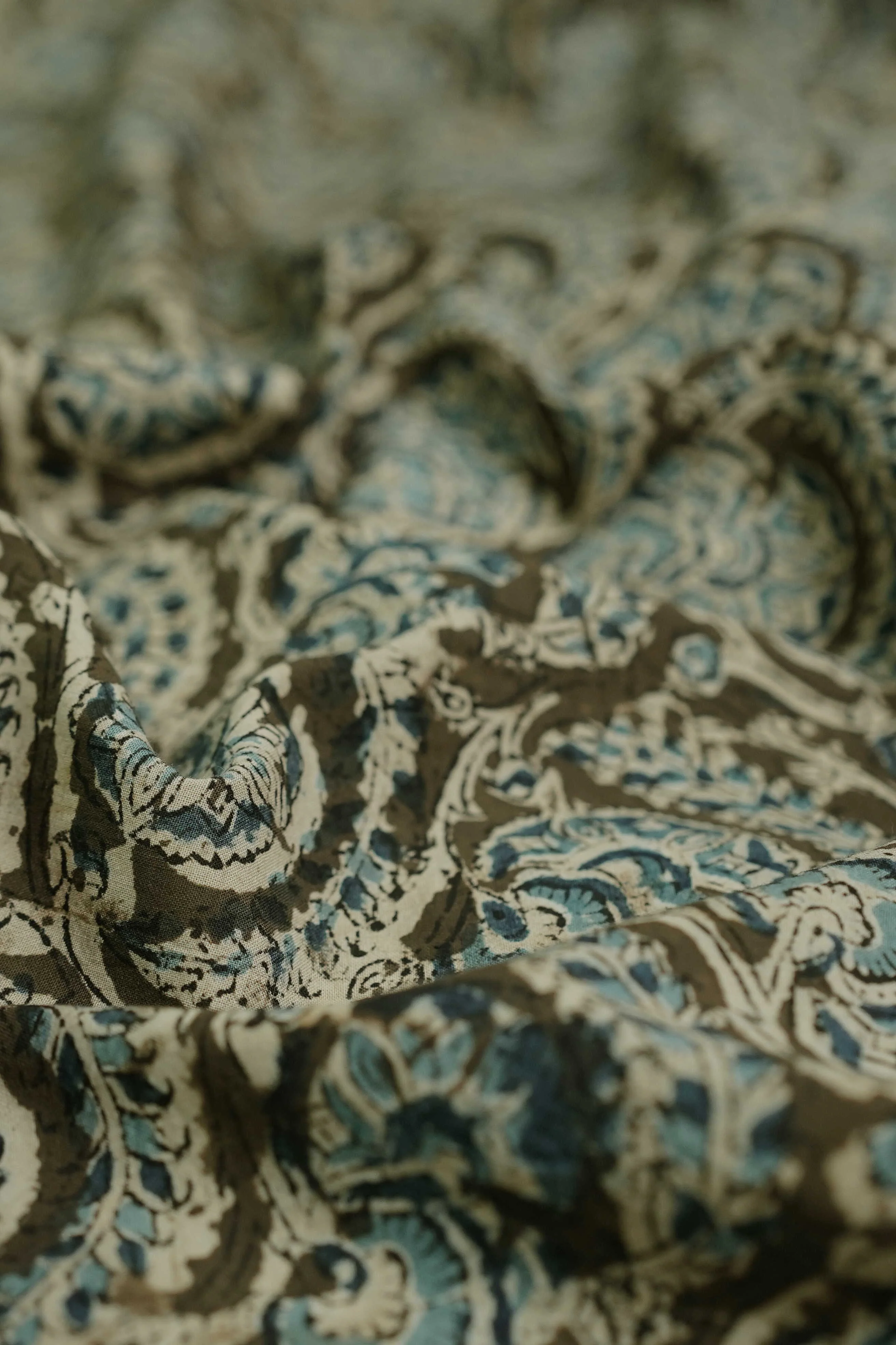 Olive Green Printed kalamkari Cotton Fabric-0.7 m - Image 3