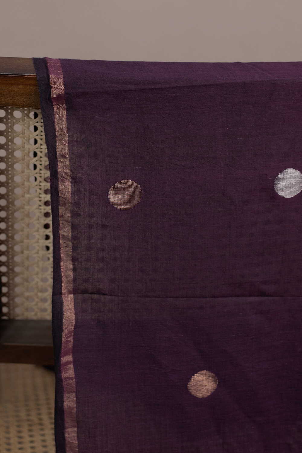 Silver & Gold Zari - Purple Jamdani Cotton Fabric - 0.5m