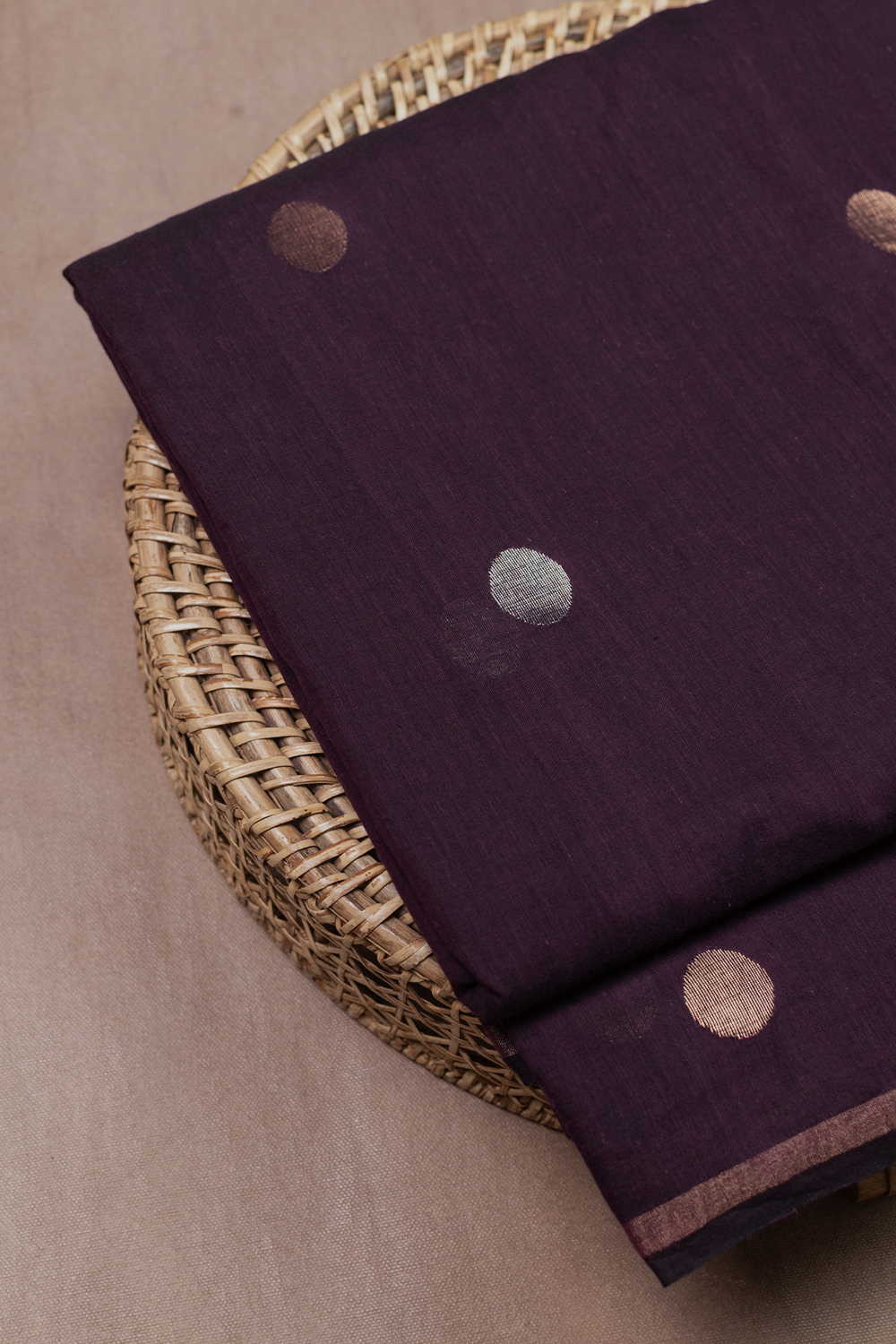 Silver & Gold Zari - Purple Jamdani Cotton Fabric - 0.5m - Image 3