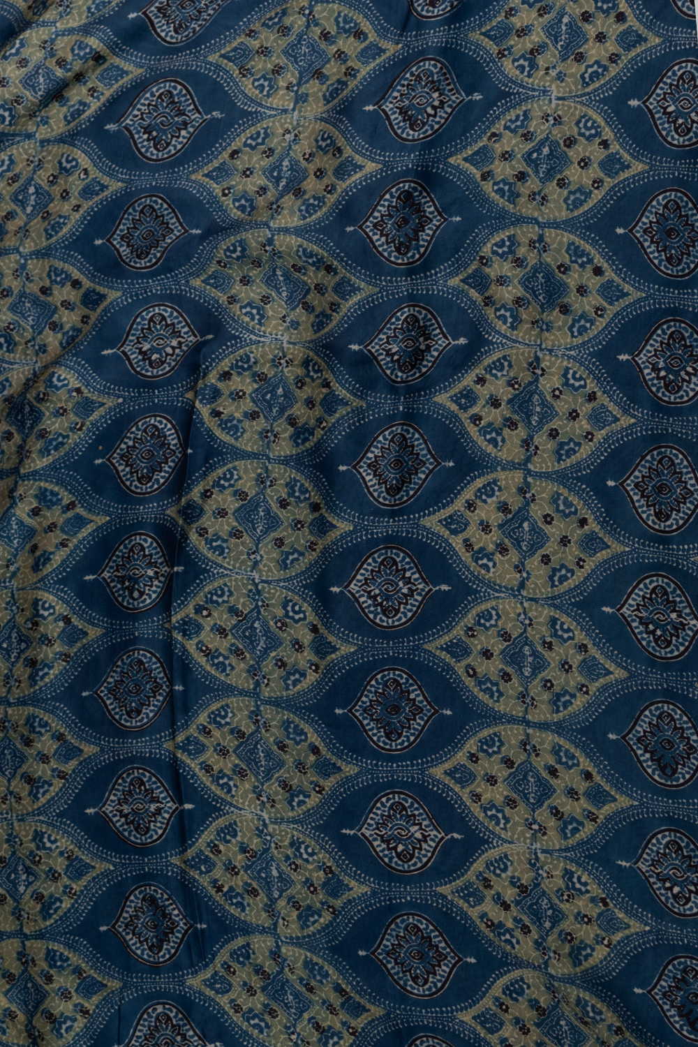 Green with Indigo Ajrak Modal Silk Fabric - 0.65m - Image 2