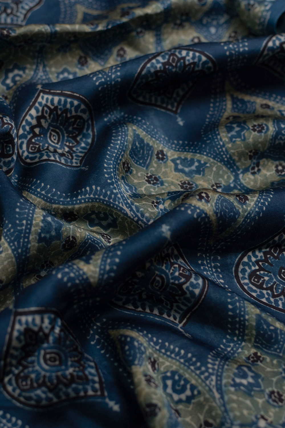 Green with Indigo Ajrak Modal Silk Fabric - 0.65m - Image 4