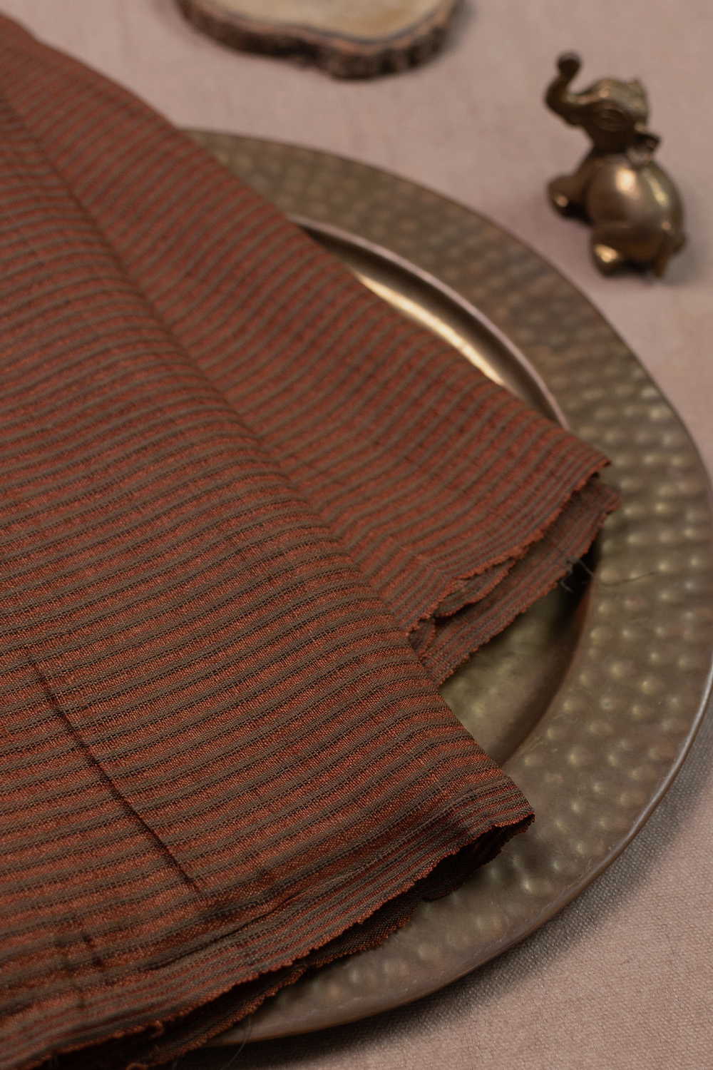 Stripes on Brown Handwoven Tussar Fabric - 0.9m