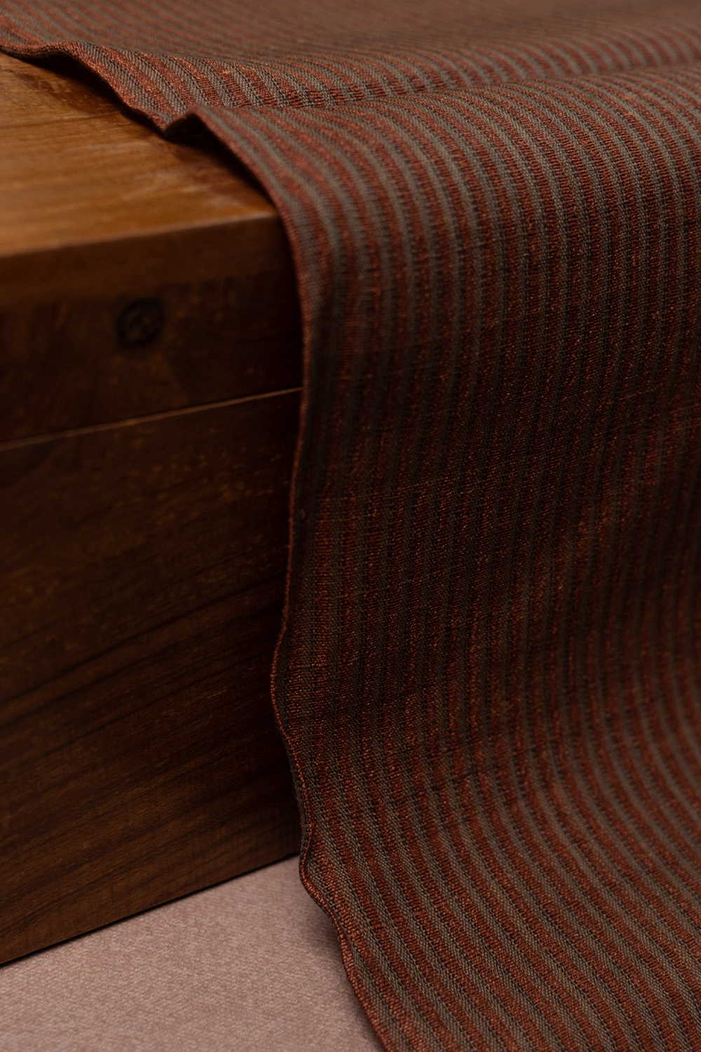 Stripes on Brown Handwoven Tussar Fabric - 0.9m - Image 2