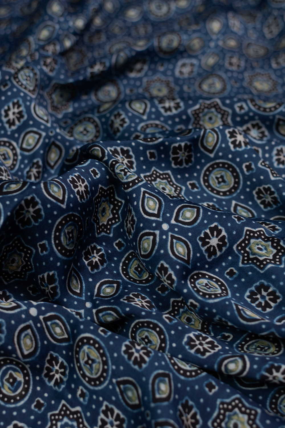 Starry Indigo Ajrak Modal Silk Fabric - 0.5m - Image 3