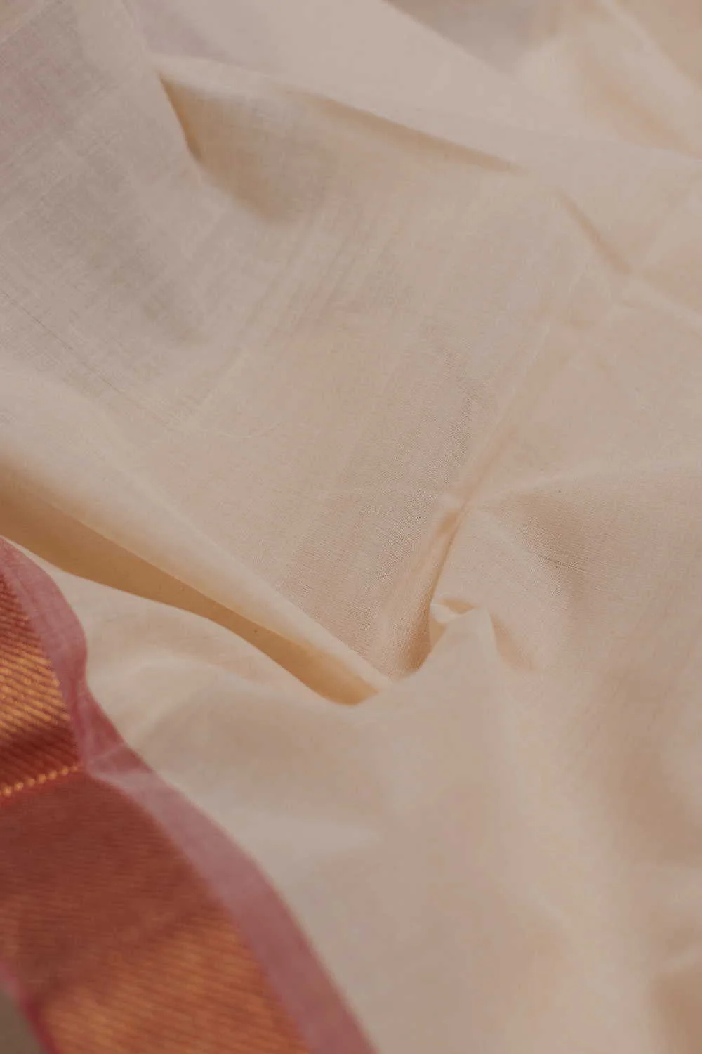 Cream Mangalagiri Border Cotton Fabric - 0.55m - Image 2
