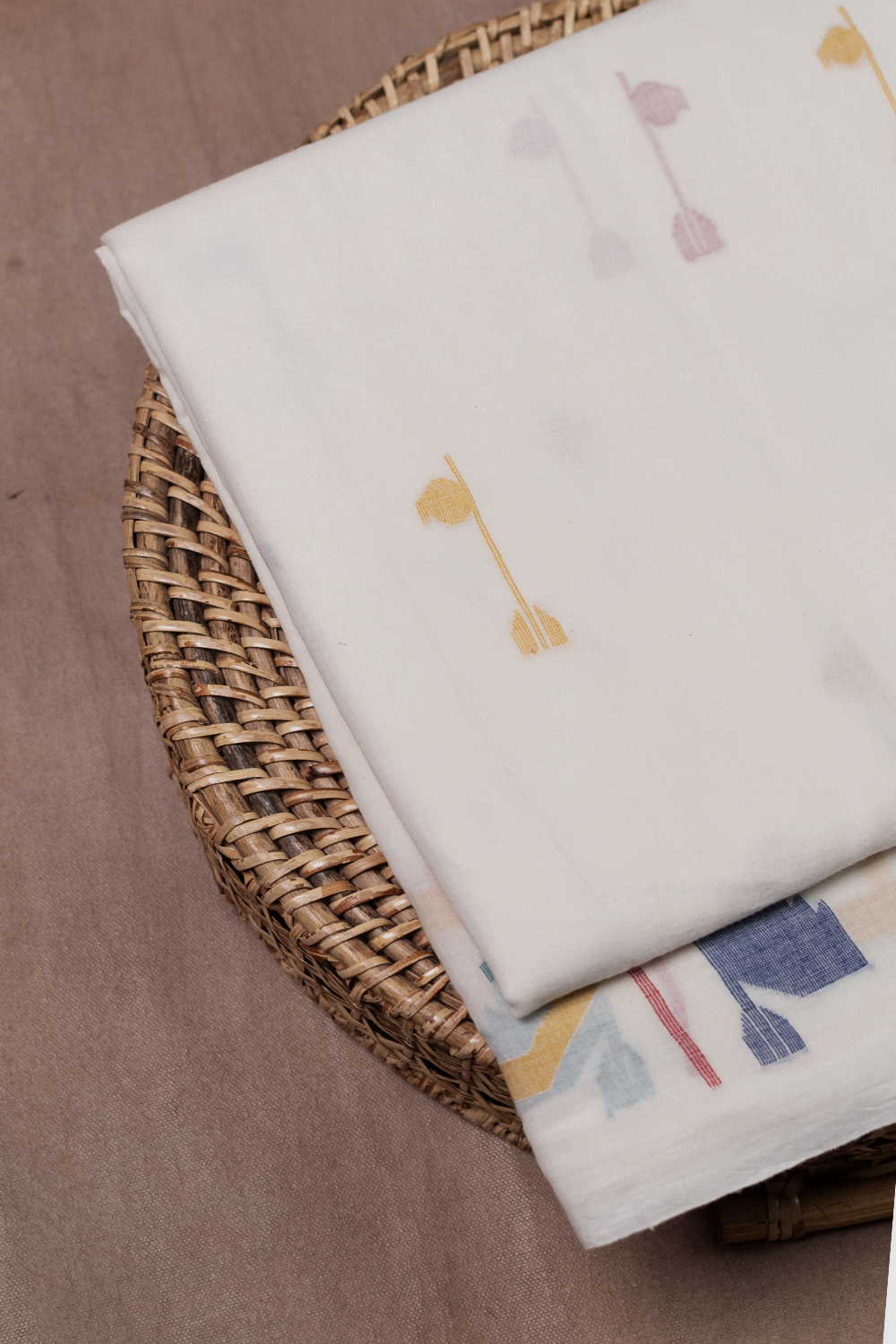 Off-White with Border Jamdani Cotton Fabric - 1m