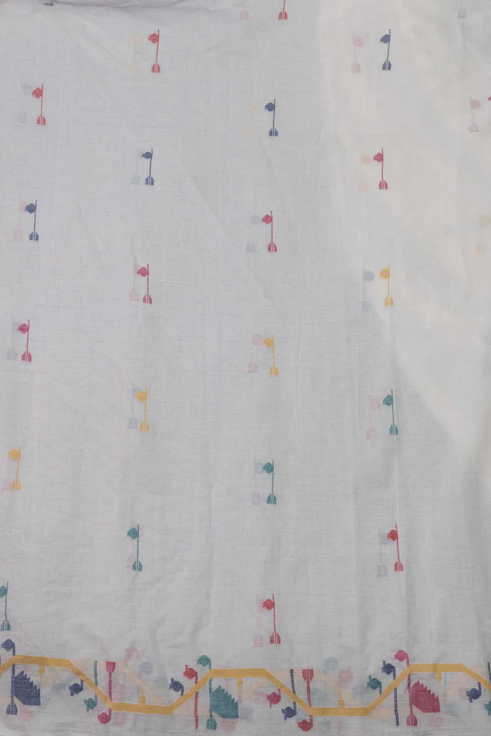 Off-White with Border Jamdani Cotton Fabric - 1m - Image 2