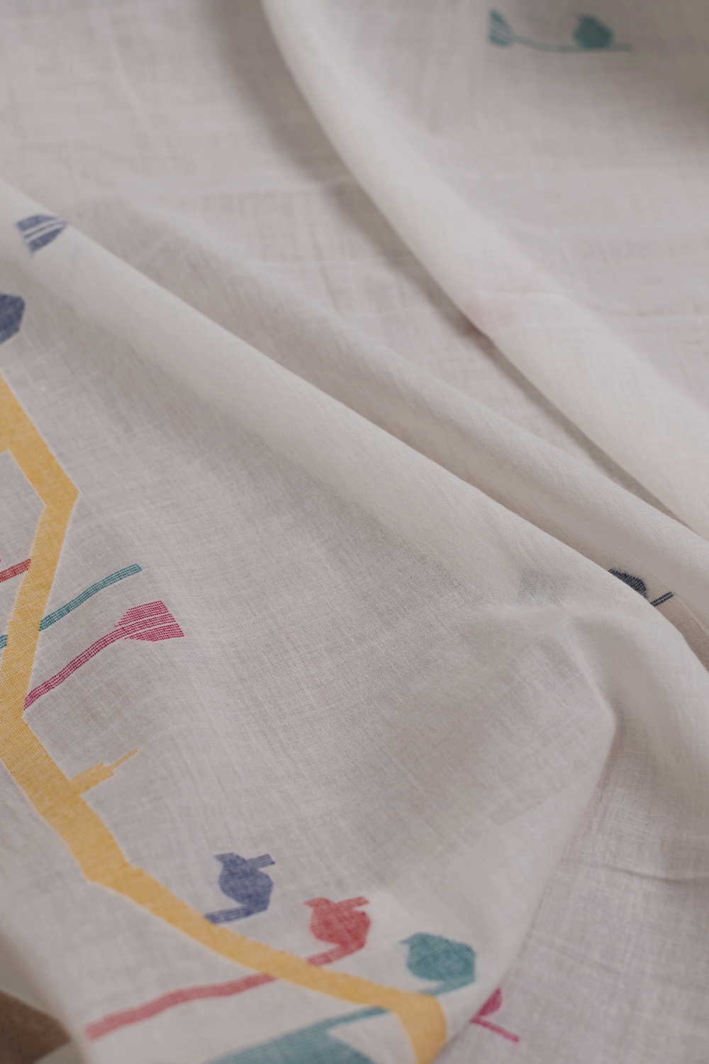 Off-White with Border Jamdani Cotton Fabric - 1m - Image 4