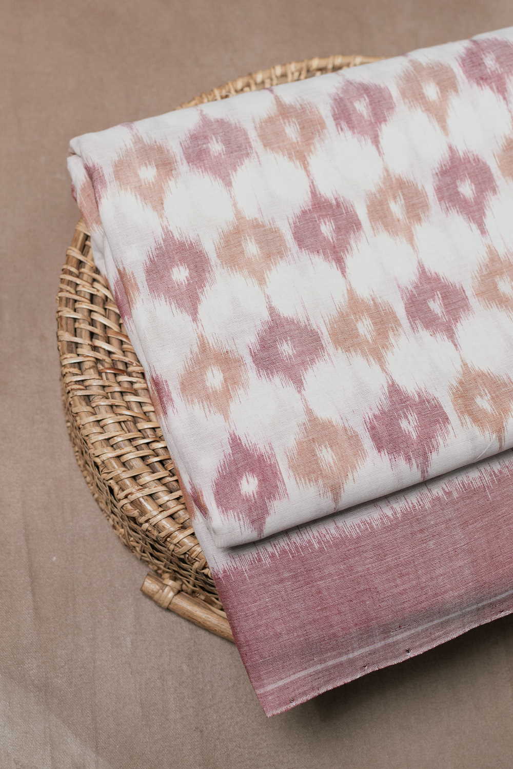 Pink Motifs on Cream Orissa Ikat Cotton Fabric - 1.2m