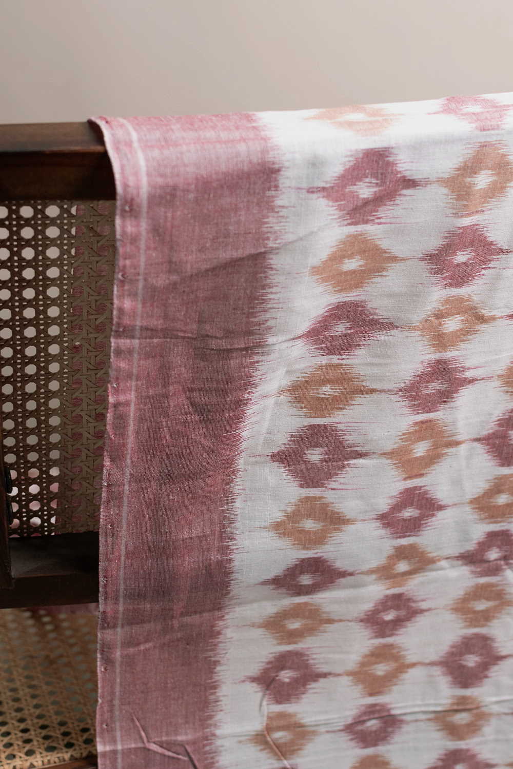 Pink Motifs on Cream Orissa Ikat Cotton Fabric - 1.2m - Image 2