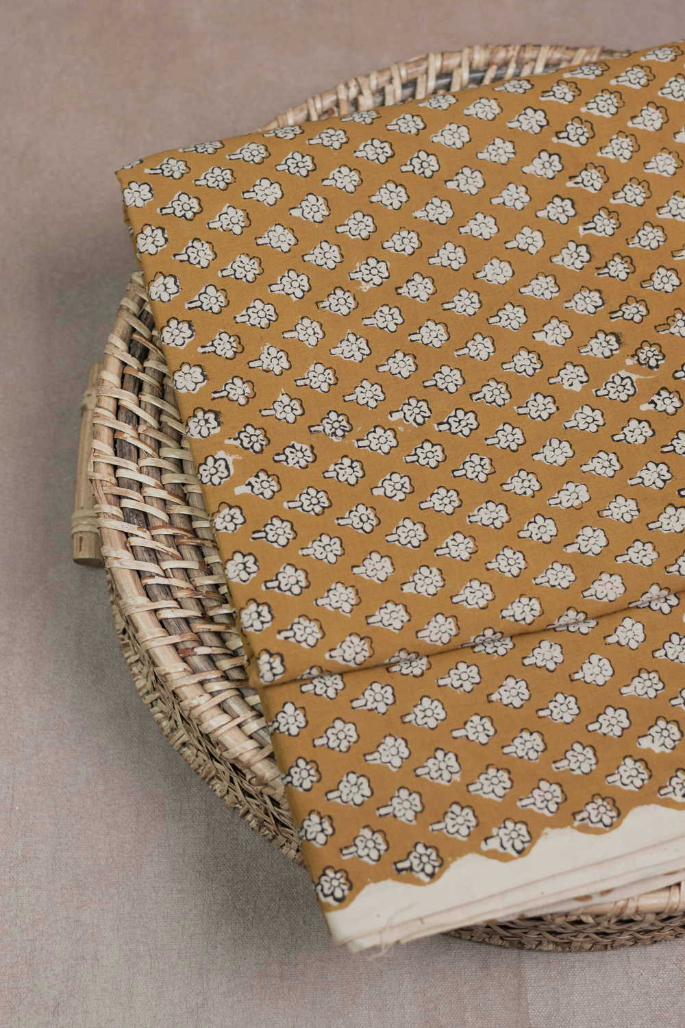 Mustard Yellow Bagru Cotton Fabric - 1m
