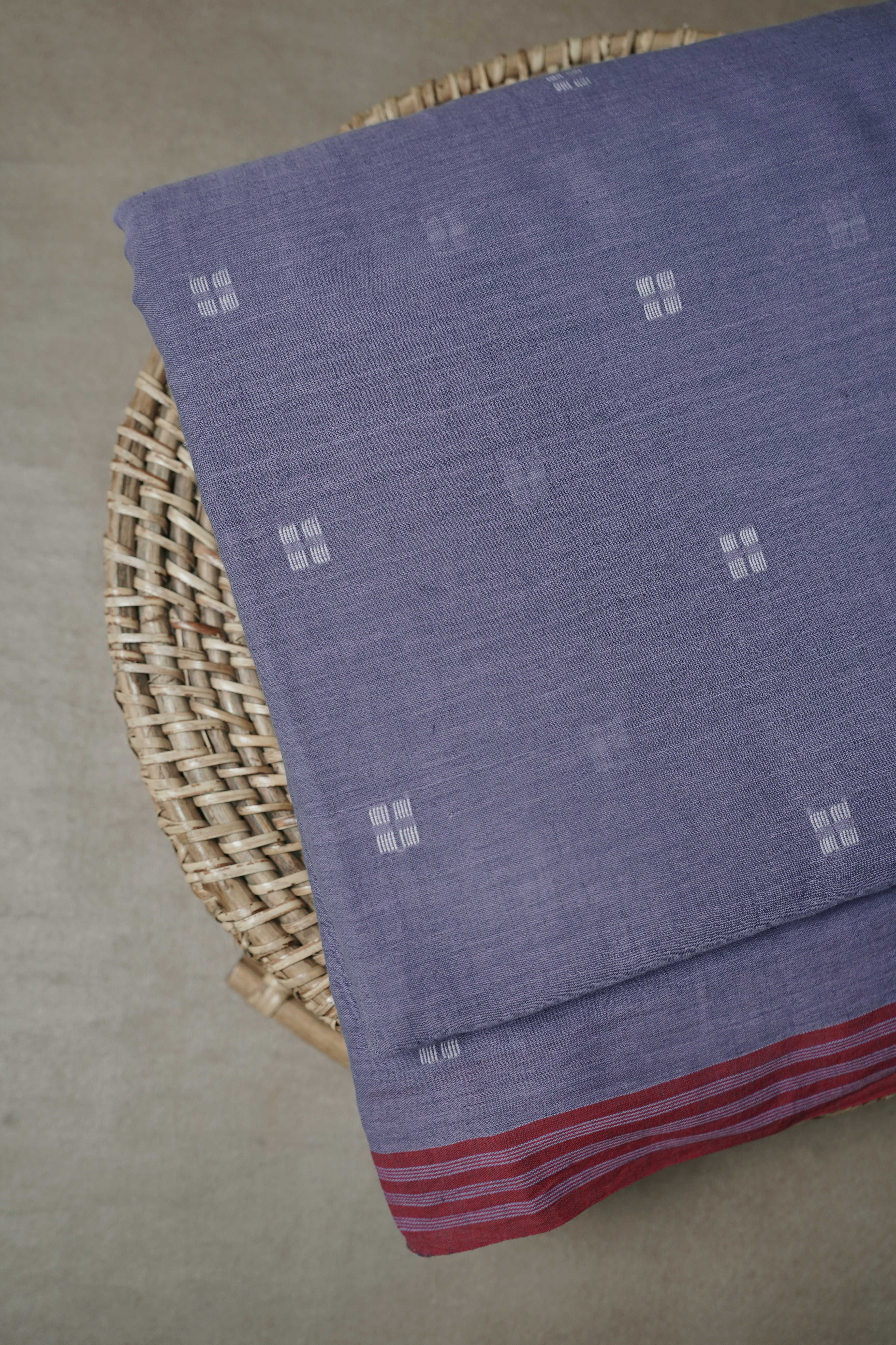 Square Butta on Purple Jamdani Cotton Fabric - 0.55m