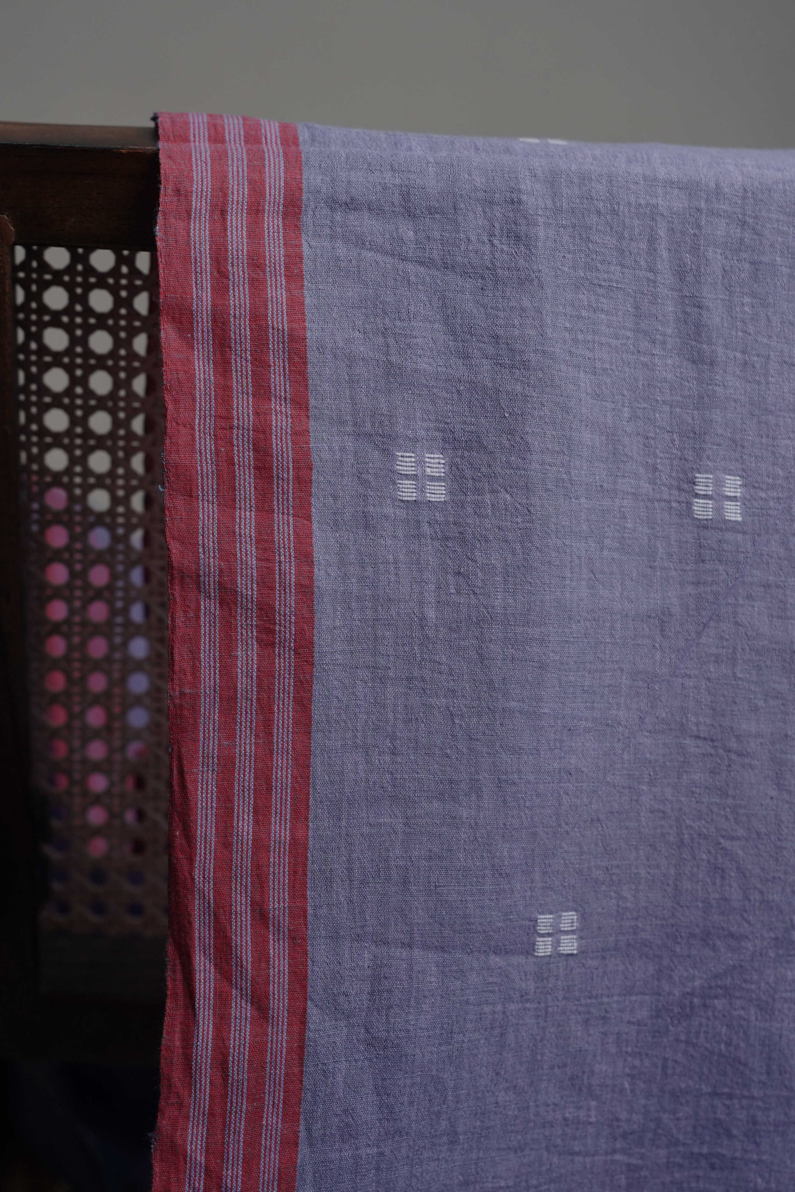 Square Butta on Purple Jamdani Cotton Fabric - 0.55m - Image 3