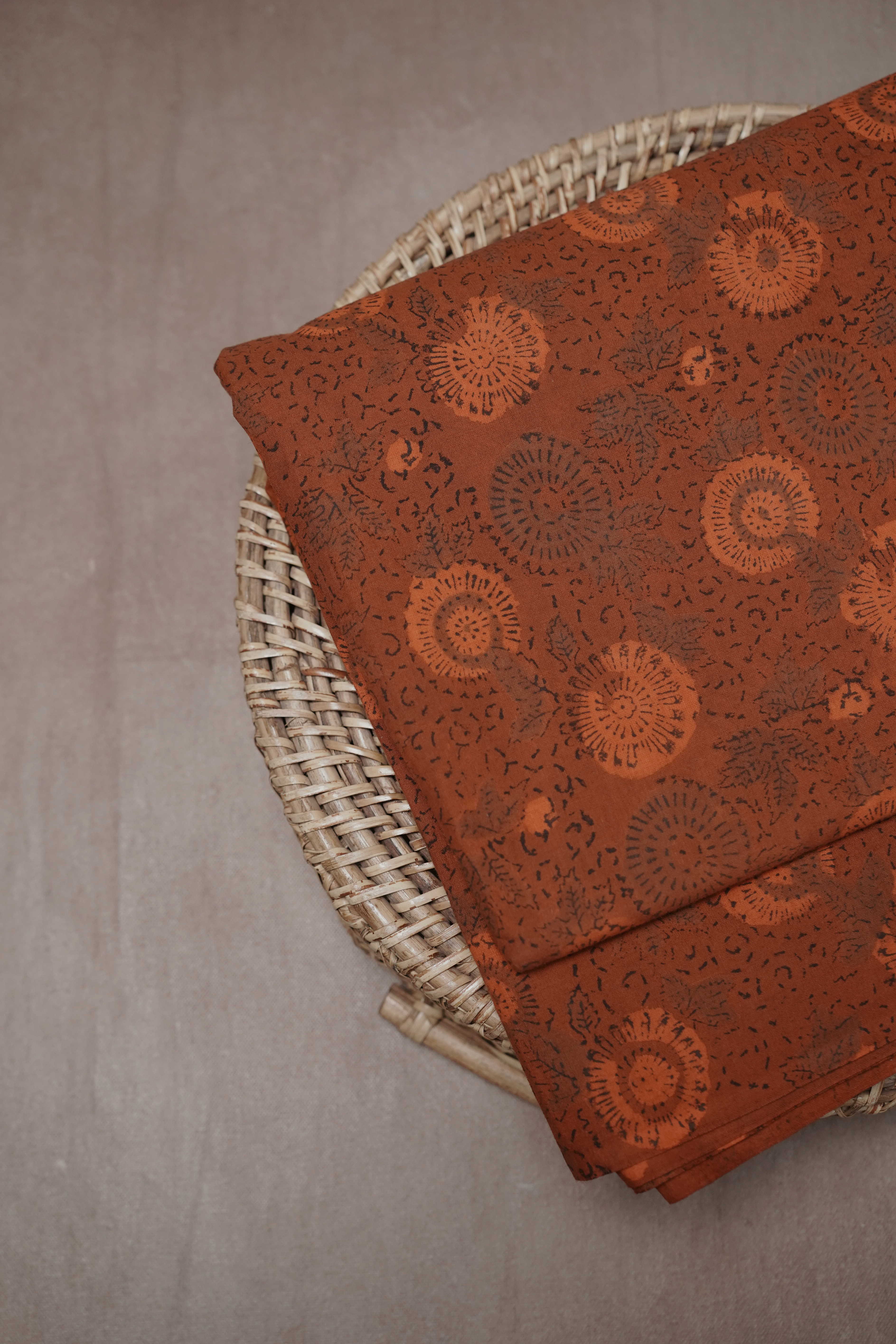 Subdued Orange Dabu Cotton Fabric - 0.7m