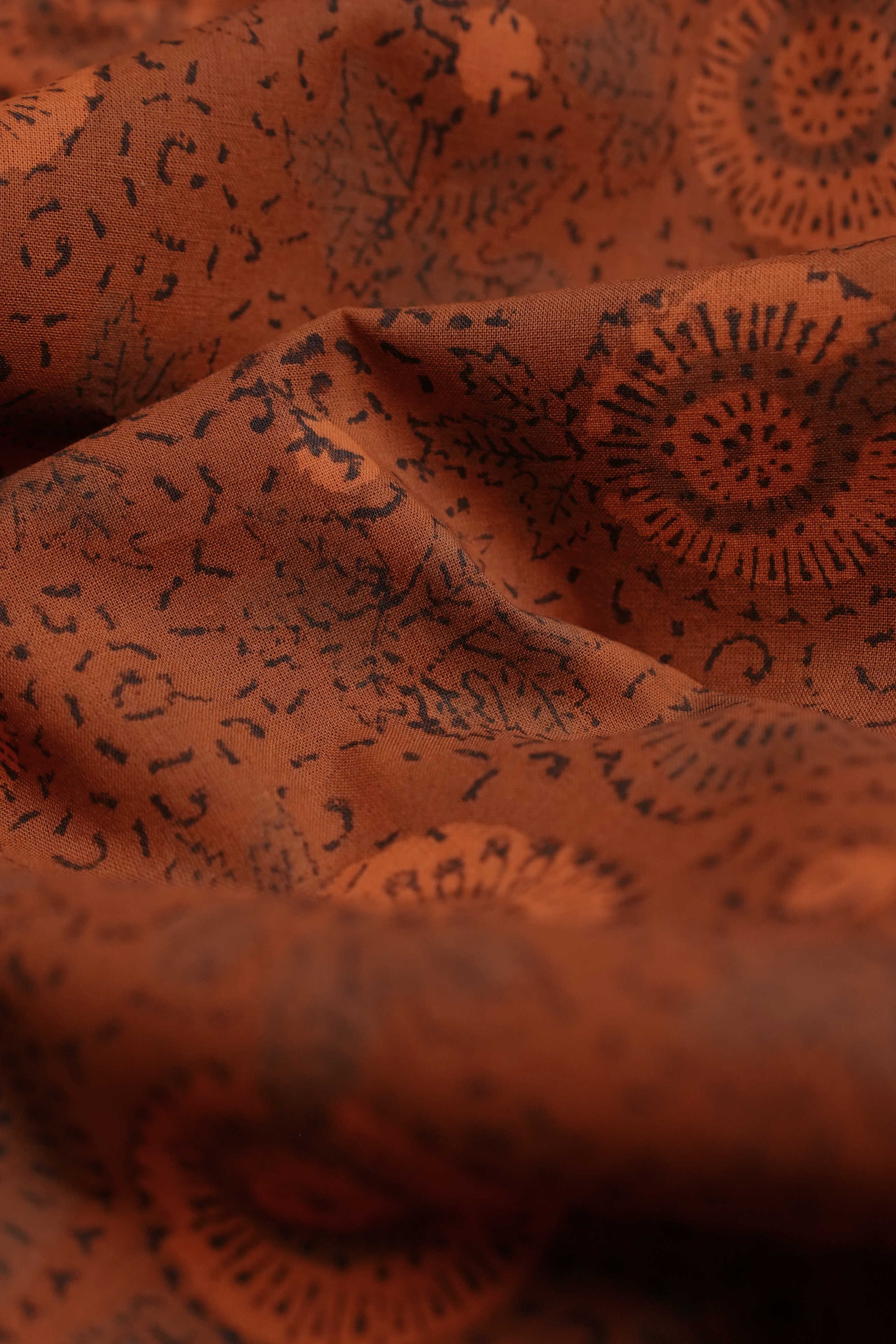 Subdued Orange Dabu Cotton Fabric - 0.7m - Image 2
