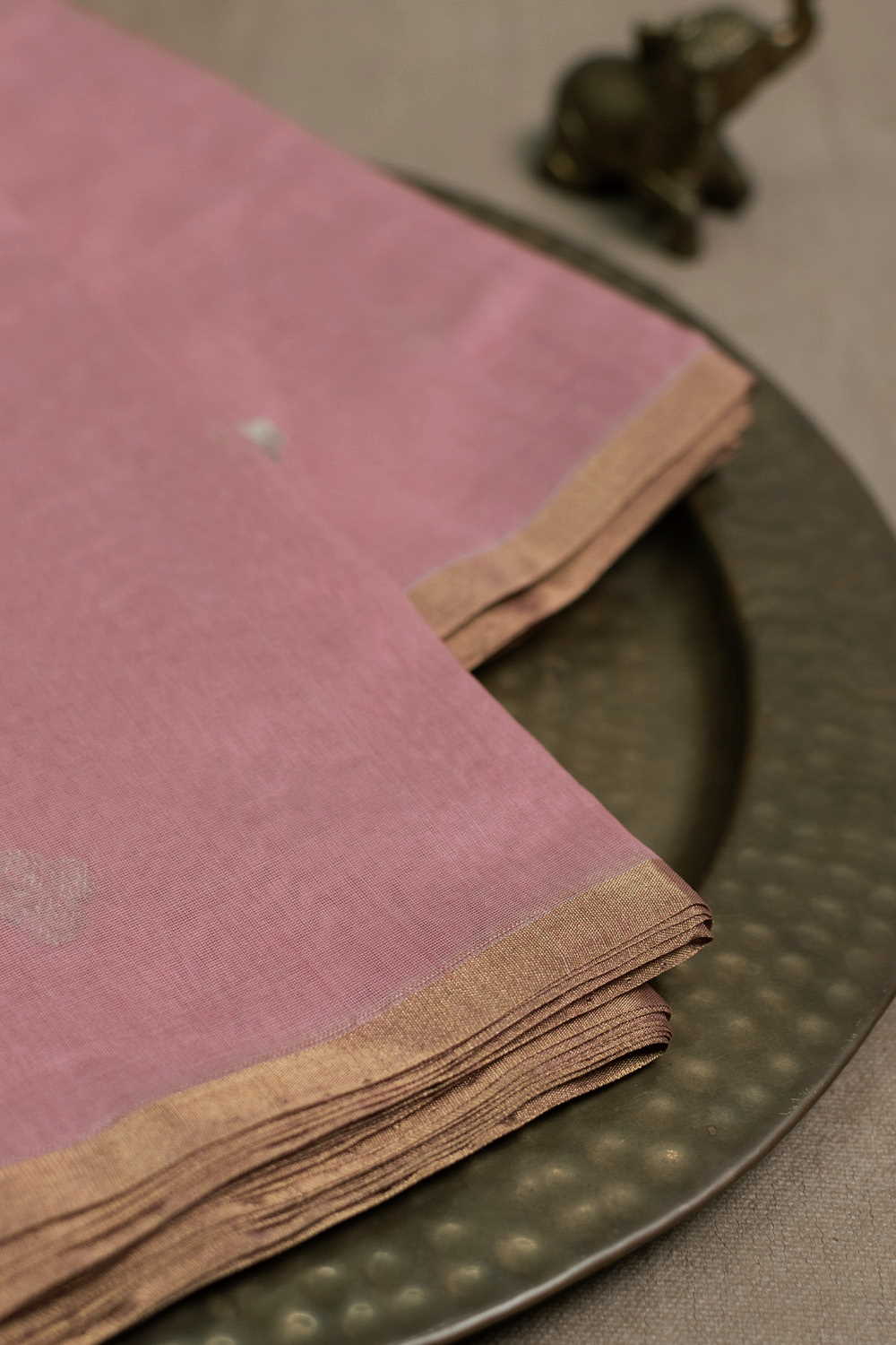 Silver & Gold Zari Butta - Pink Chanderi Silk Cotton Fabric - 0.5m