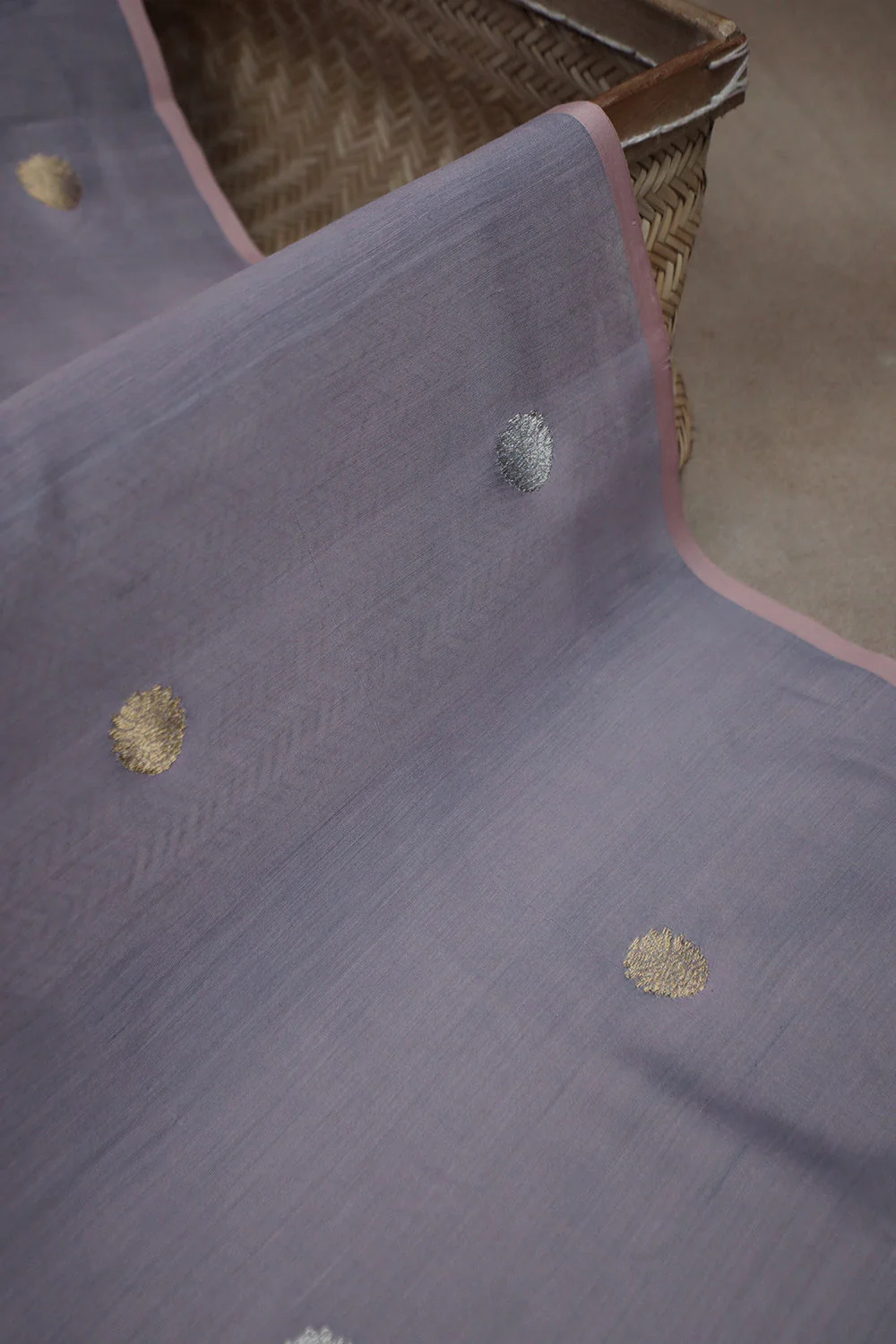 Light Lilac Purple with Butta Chanderi Silk Cotton Fabric - 0.75m