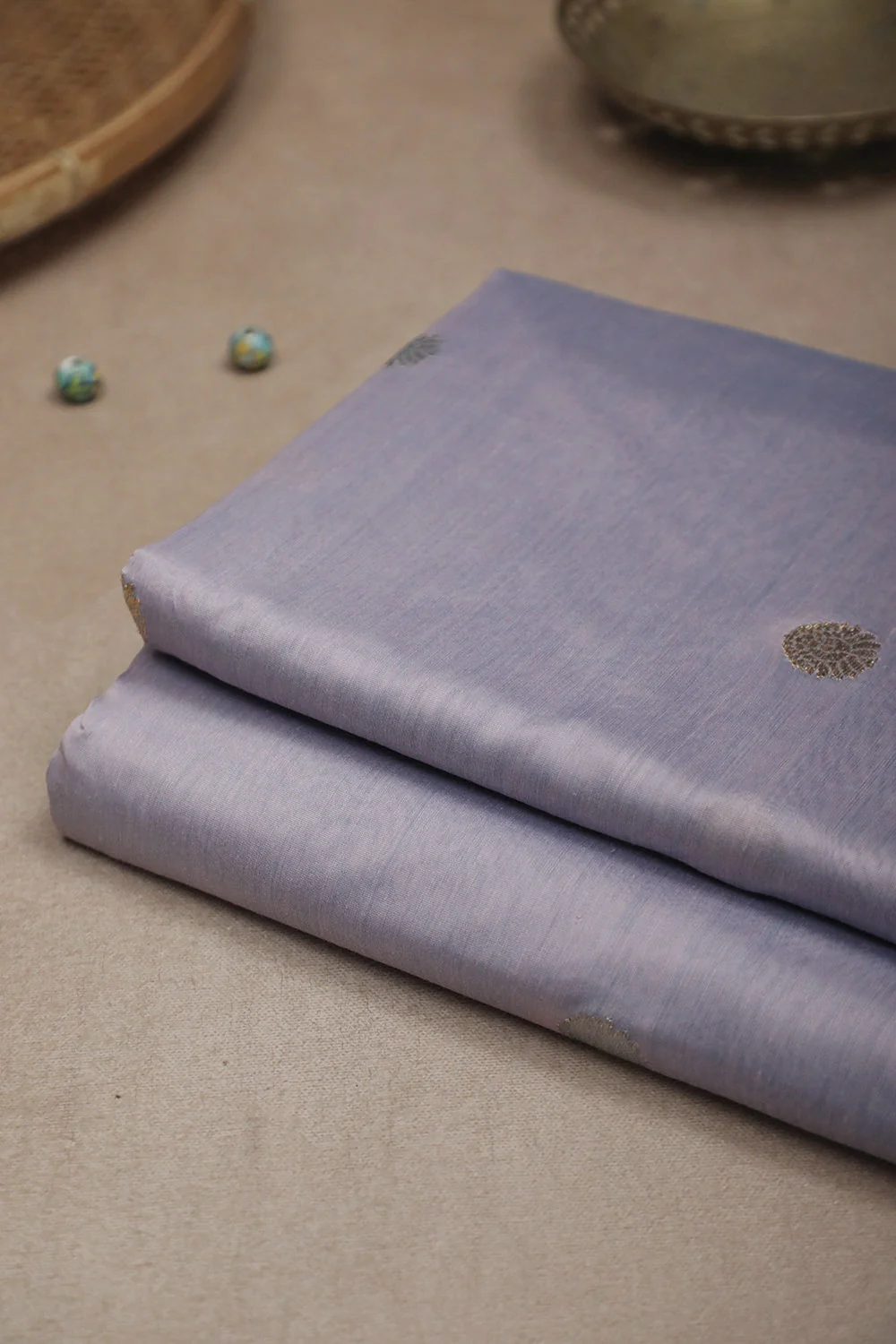 Light Lilac Purple with Butta Chanderi Silk Cotton Fabric - 0.75m - Image 2