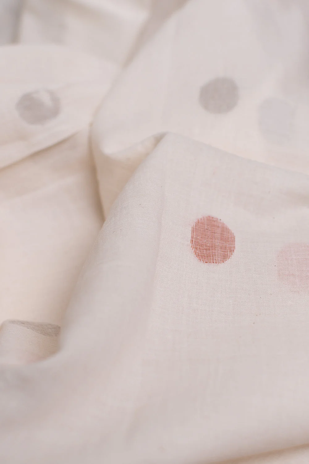Gold Zari Butta on Cream Jamdani Cotton Fabric - 1.95m - Image 3