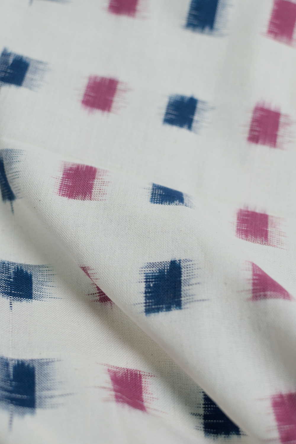 Pink & Blue Butta on Cream Ikat Cotton Fabric - 0.5m - Image 2