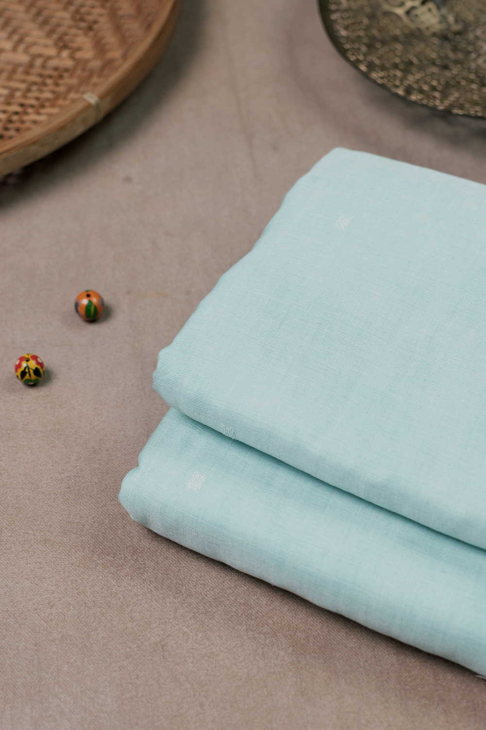 Creamy Green Handwoven Cotton Chanderi Fabric - 0.8m
