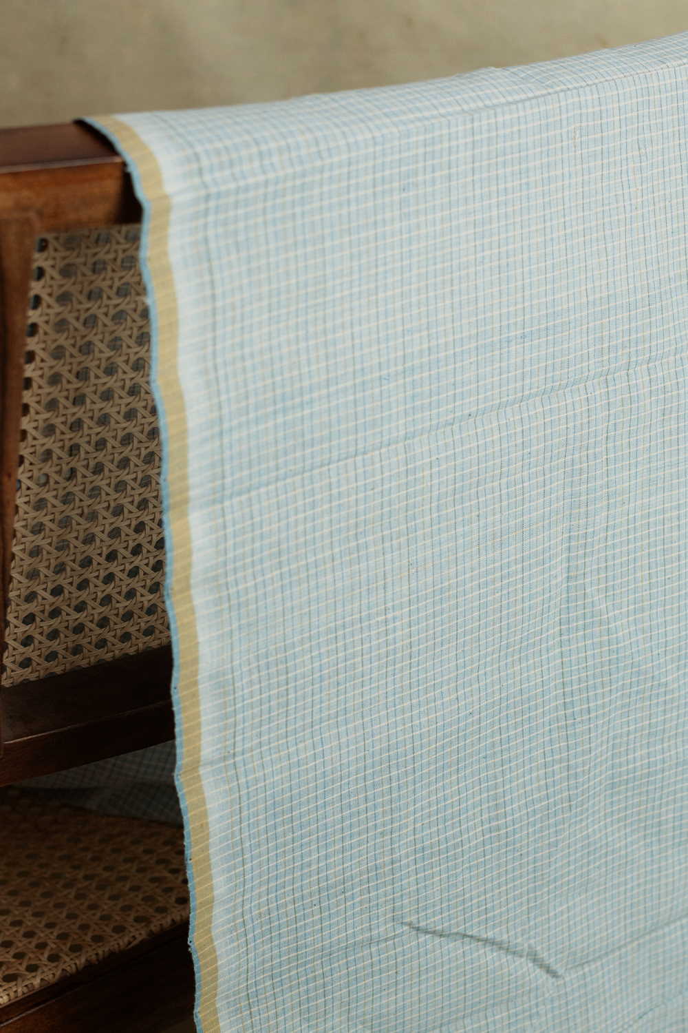 Mild Blue with Checks Handspun Cotton Fabric - 0.55m