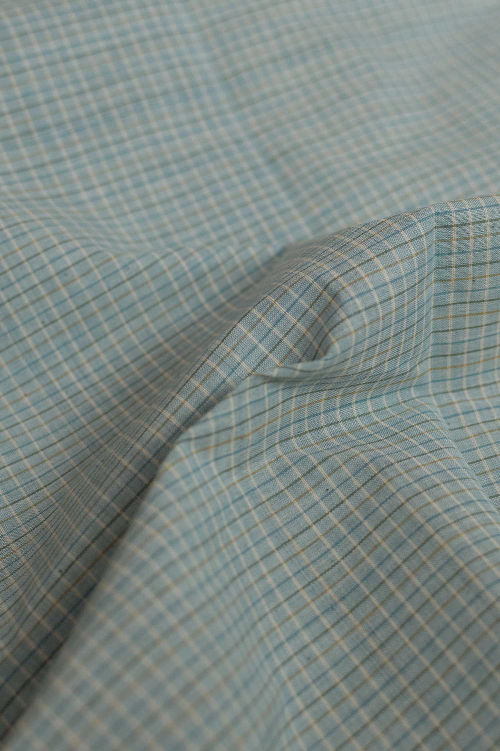Mild Blue with Checks Handspun Cotton Fabric - 0.55m - Image 2