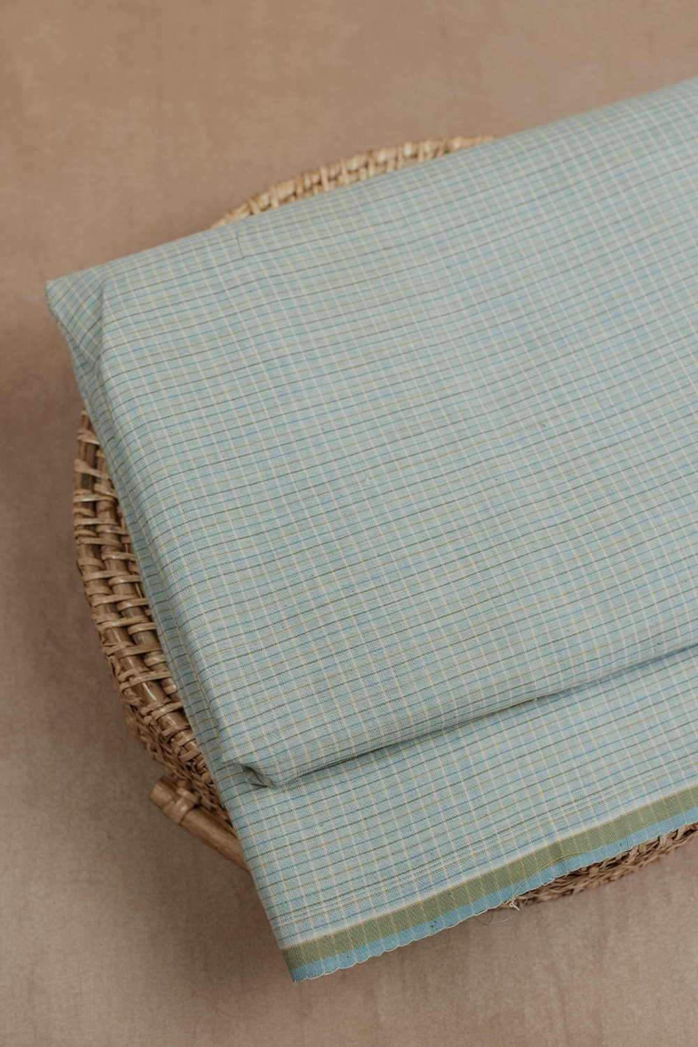 Mild Blue with Checks Handspun Cotton Fabric - 0.55m - Image 3