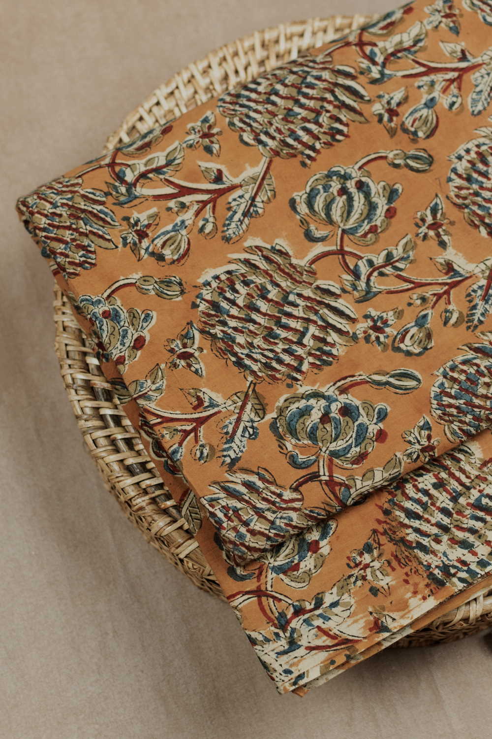 Yellow Garden Printed kalamkari Cotton Fabric - 0.5m