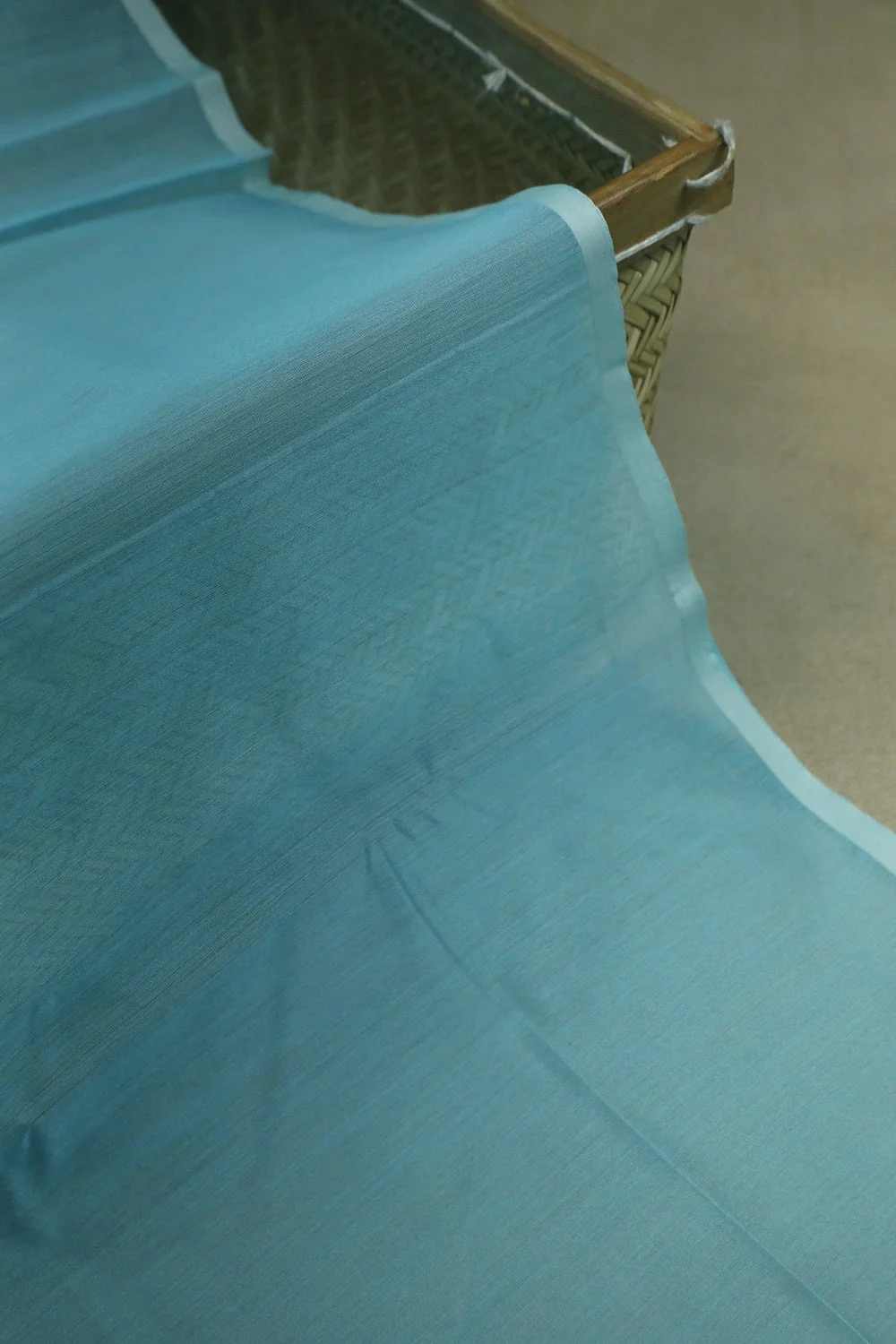 Sky Blue Silk Cotton Maheshwari Fabric - 1m