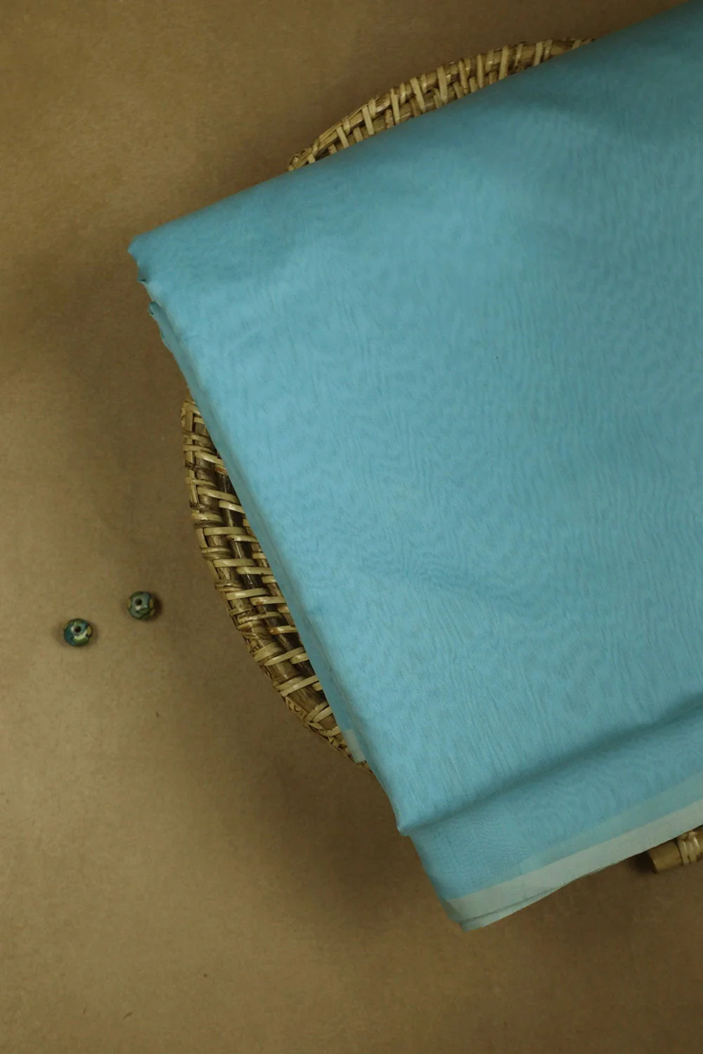 Sky Blue Silk Cotton Maheshwari Fabric - 1m - Image 3