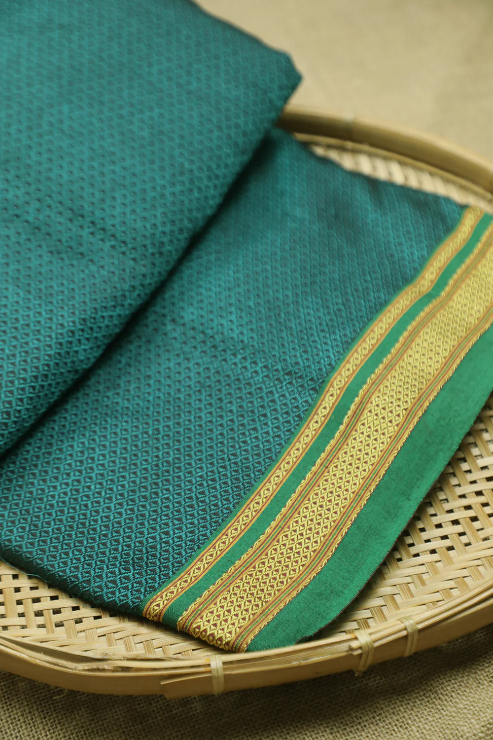 Green with Black Khun Fabric - 0.7m