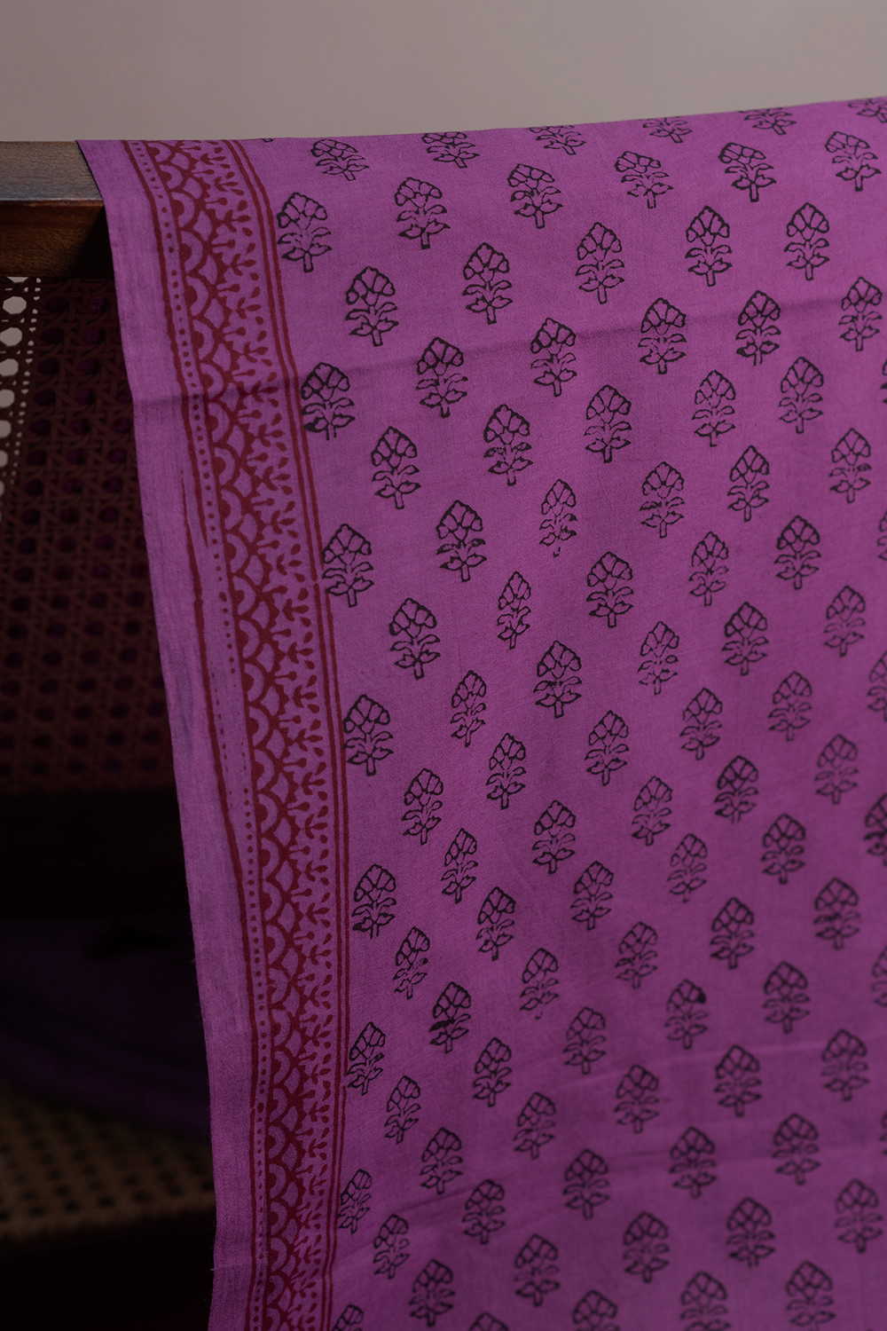 Black Florets - Purple Bagh Cotton Fabric - 1.5m