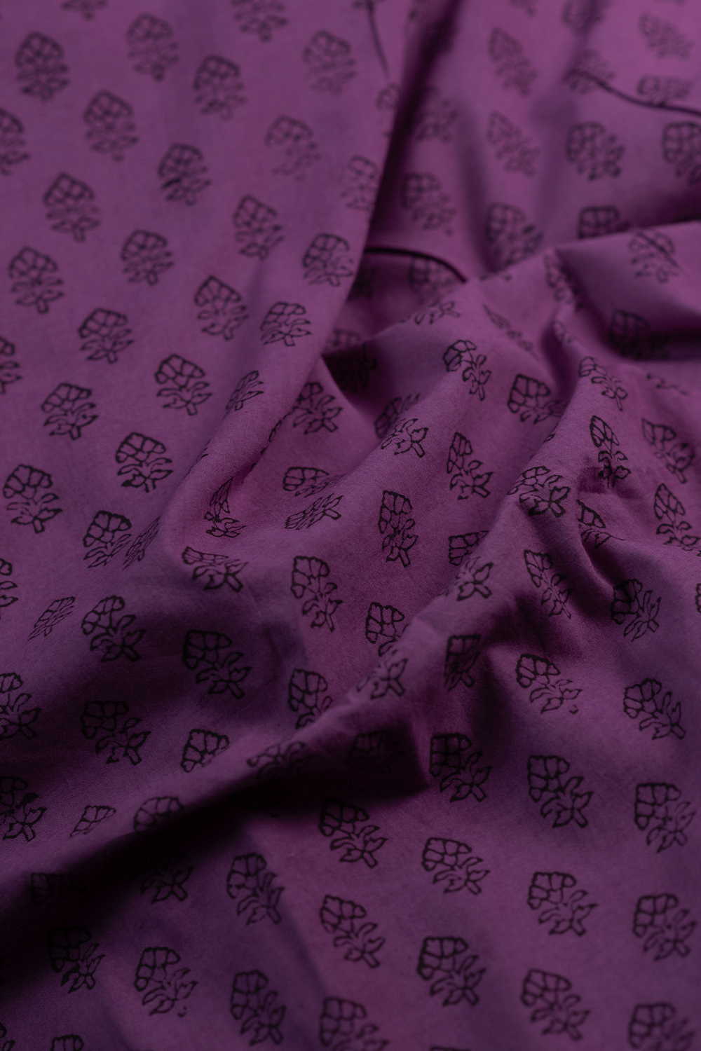 Black Florets - Purple Bagh Cotton Fabric - 1m - Image 3
