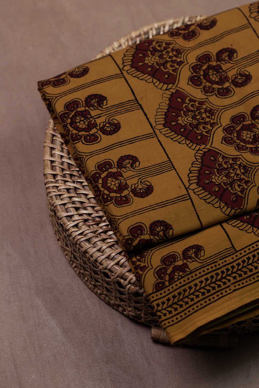 Intricate Design on Warm Yellow Bagh Cotton Fabric - 0.5m