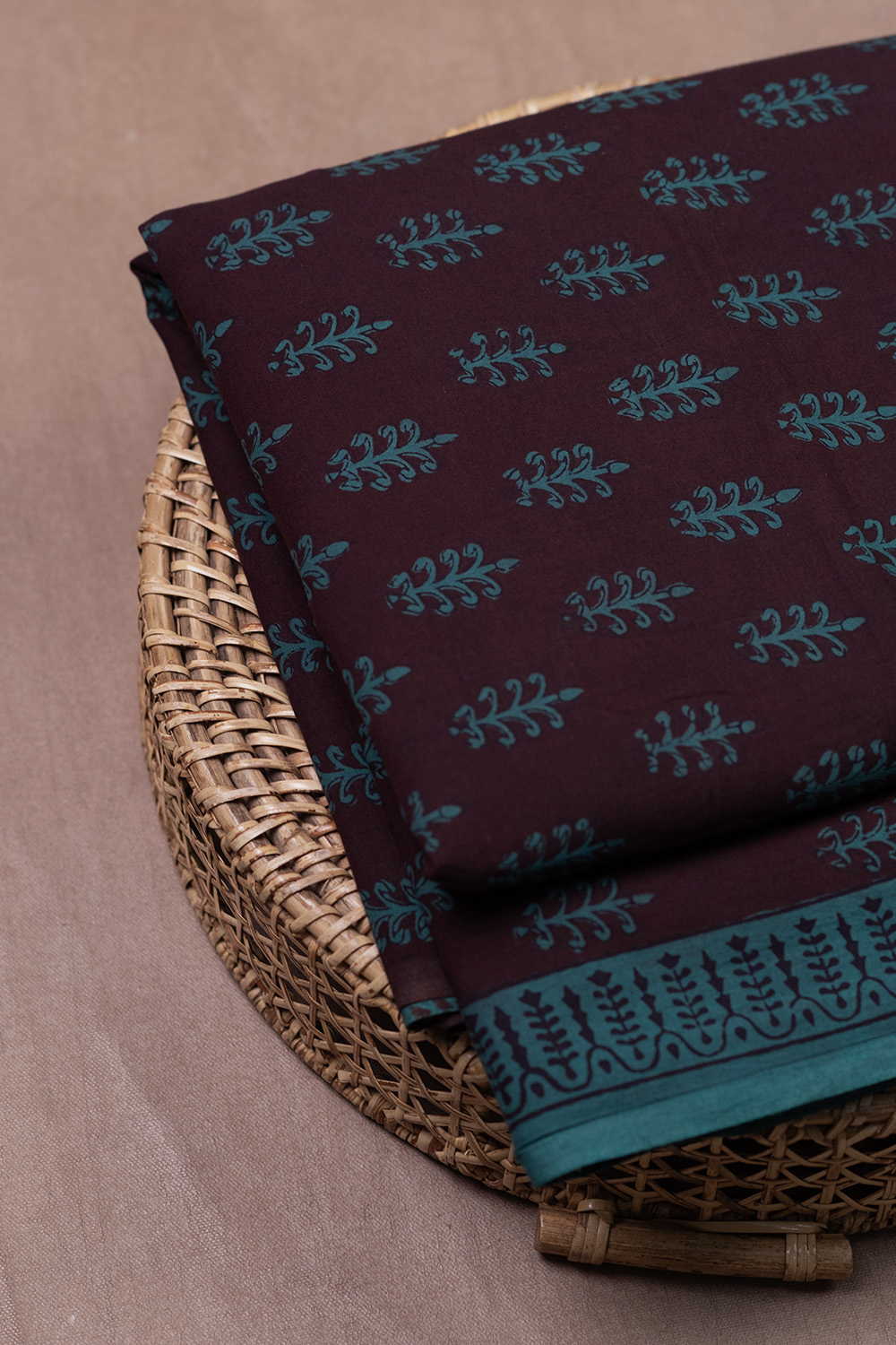 Butta on Deep Brown Bagh Cotton Fabric - 1.3m