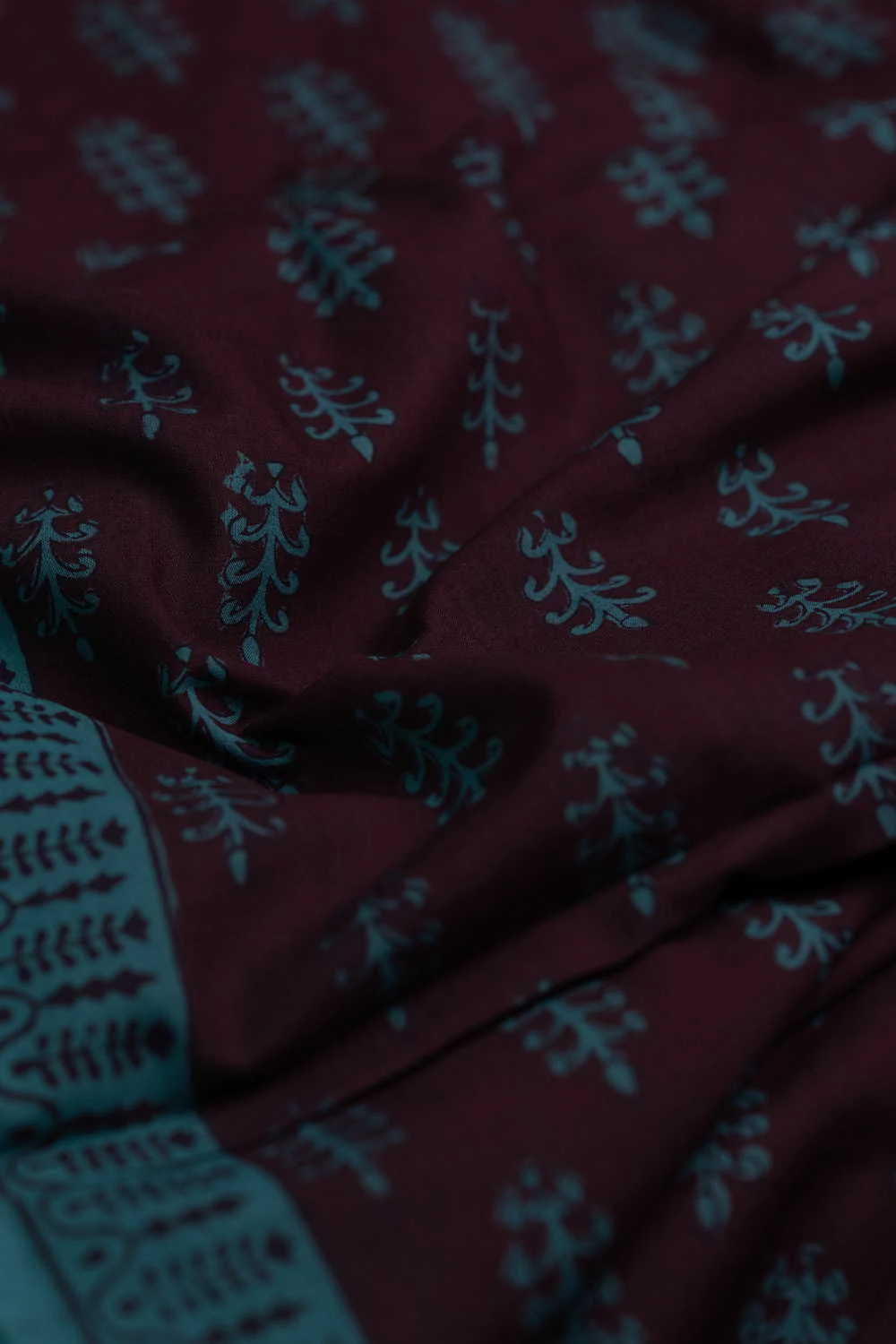 Butta on Deep Brown Bagh Cotton Fabric - 1.3m - Image 3
