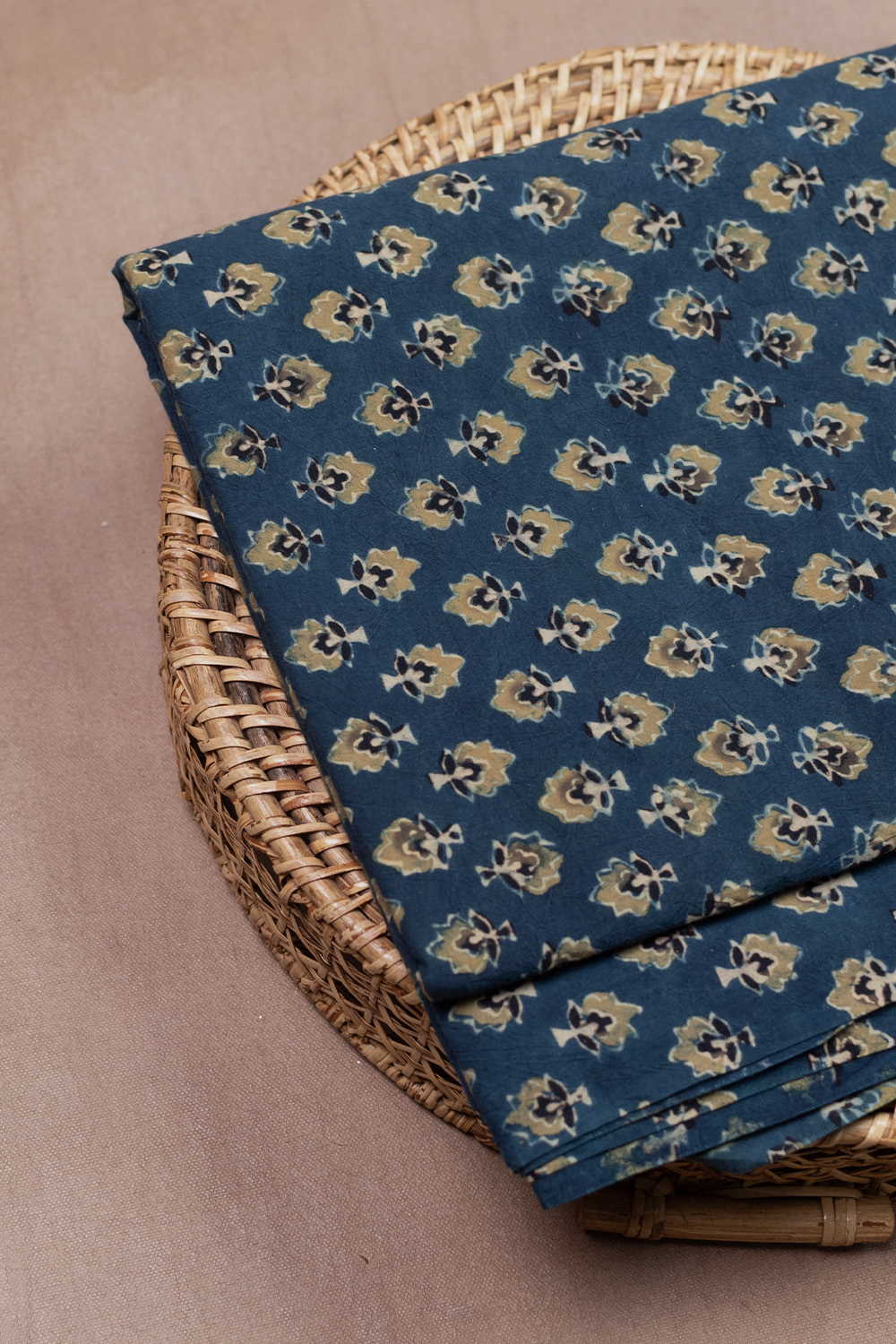 Yellow Florets - Indigo Ajrak Cotton Fabric - 1.5m