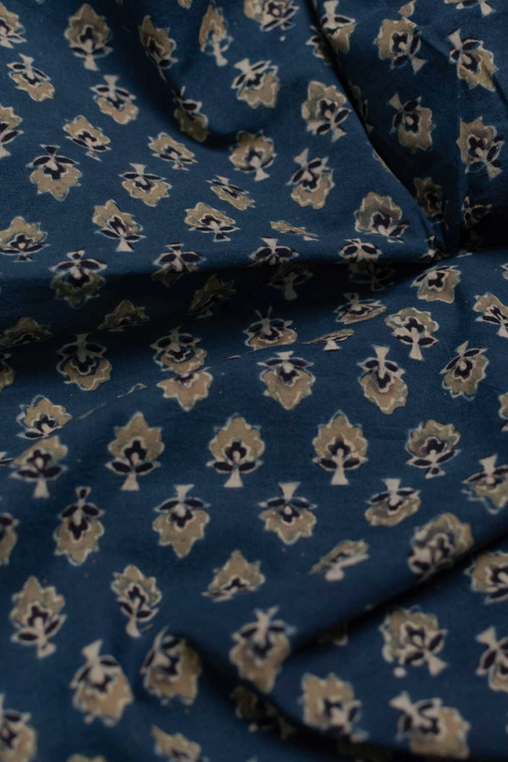 Yellow Florets - Indigo Ajrak Cotton Fabric - 1.5m - Image 3