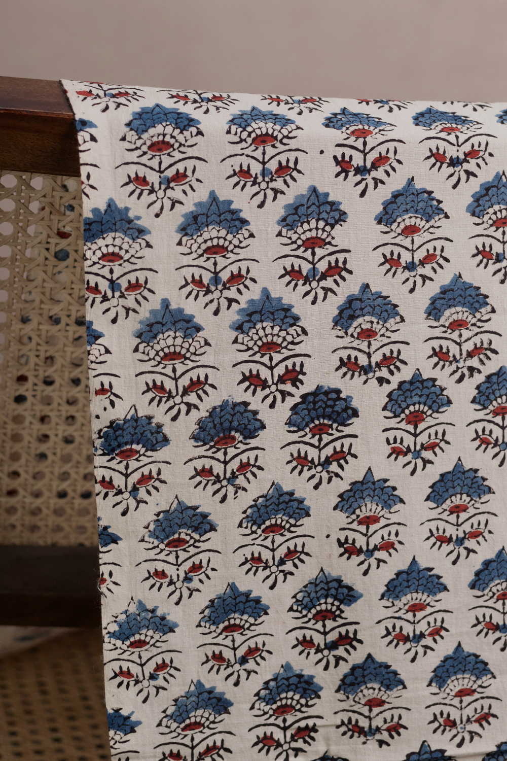 Indigo Butta Floral - Cream Ajrak Fabric - 0.5m - Image 2