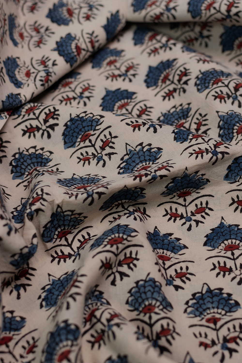 Indigo Butta Floral - Cream Ajrak Fabric - 0.5m - Image 3
